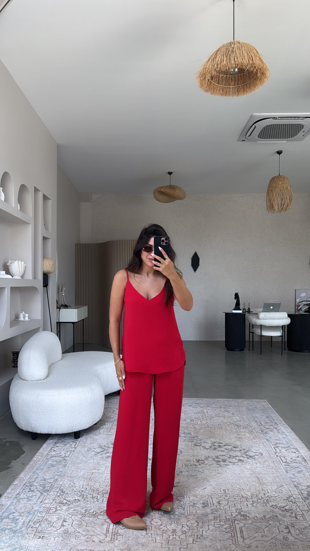 Kırmızı İp Askılı Basic Tiril Takım