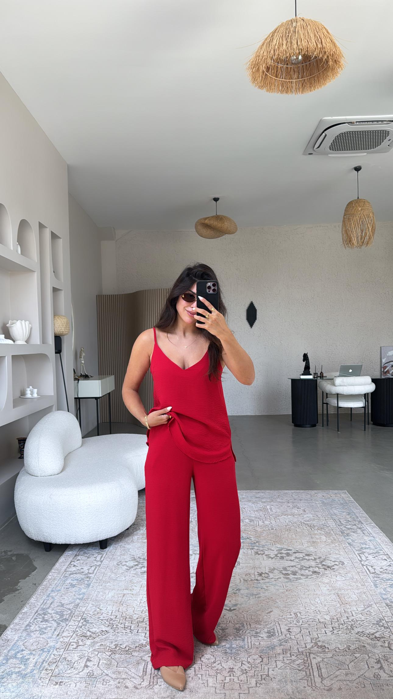 Kırmızı İp Askılı Basic Tiril Takım