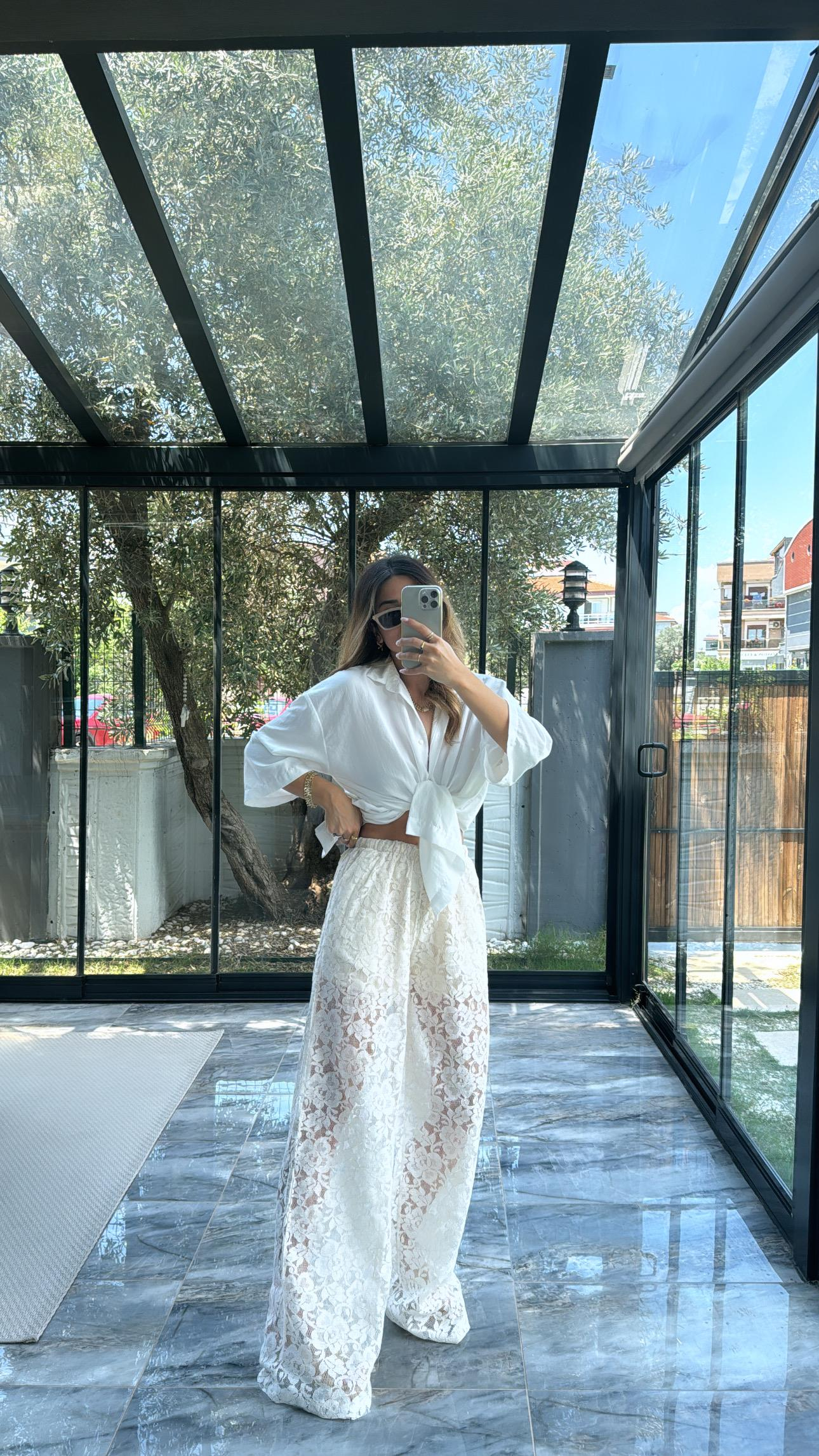 Krem Dantel Pantolon