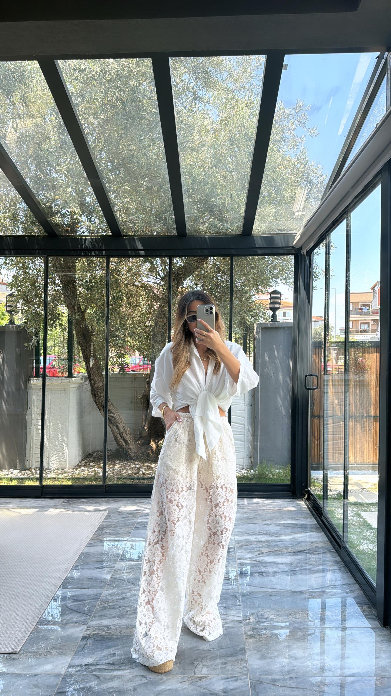 Krem Dantel Pantolon