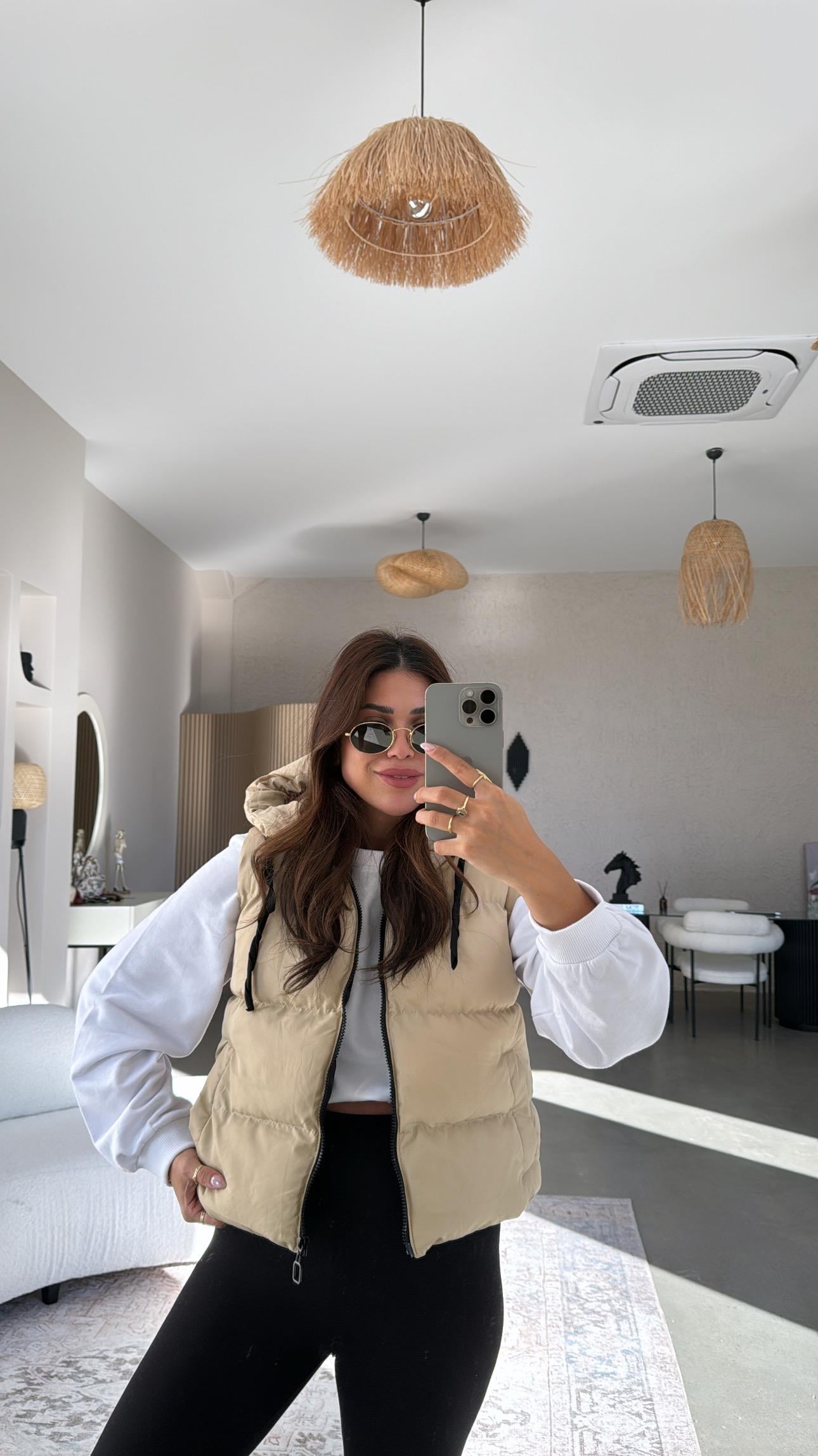 Krem Kısa Şişme Yelek