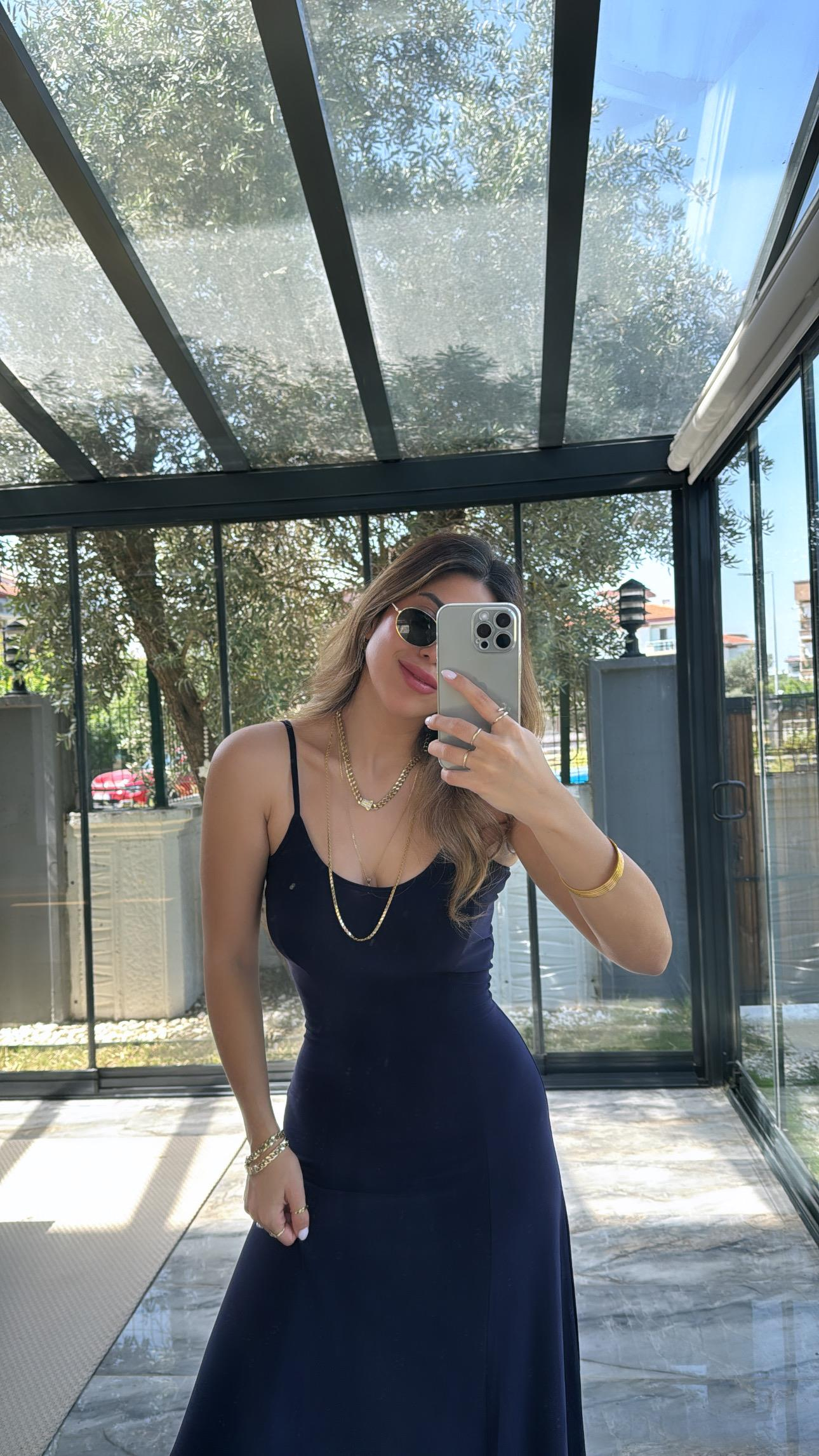 Lacivert Askılı Sandy Elbise