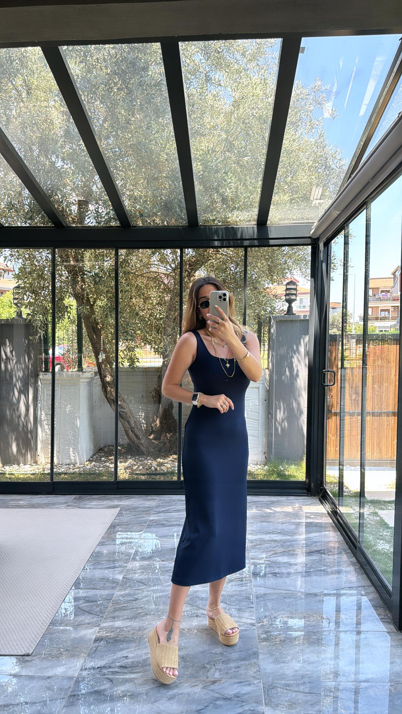 Lacivert Basic Kalem Kaşkorse Elbise