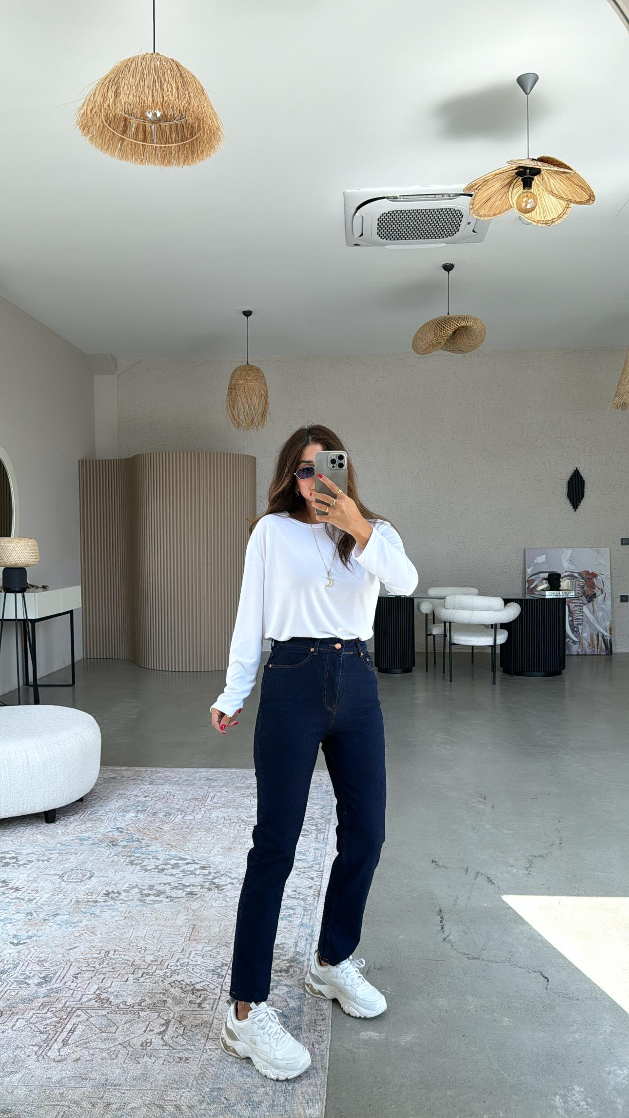 Lacivert Boyfit Paça Kesik ZR Jean