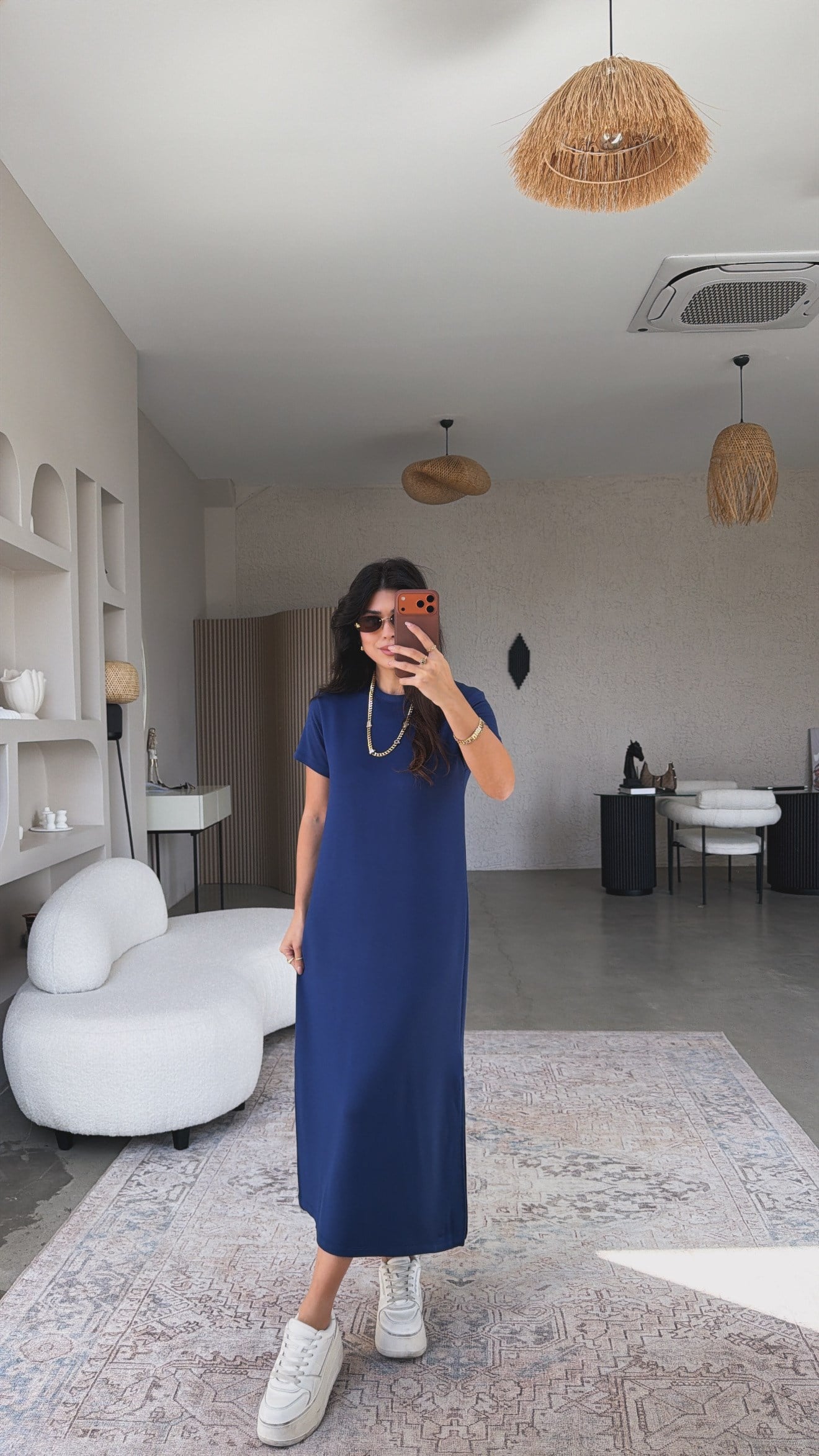 Lacivert Çift Yırtmaçlı Basic Modal Elbise