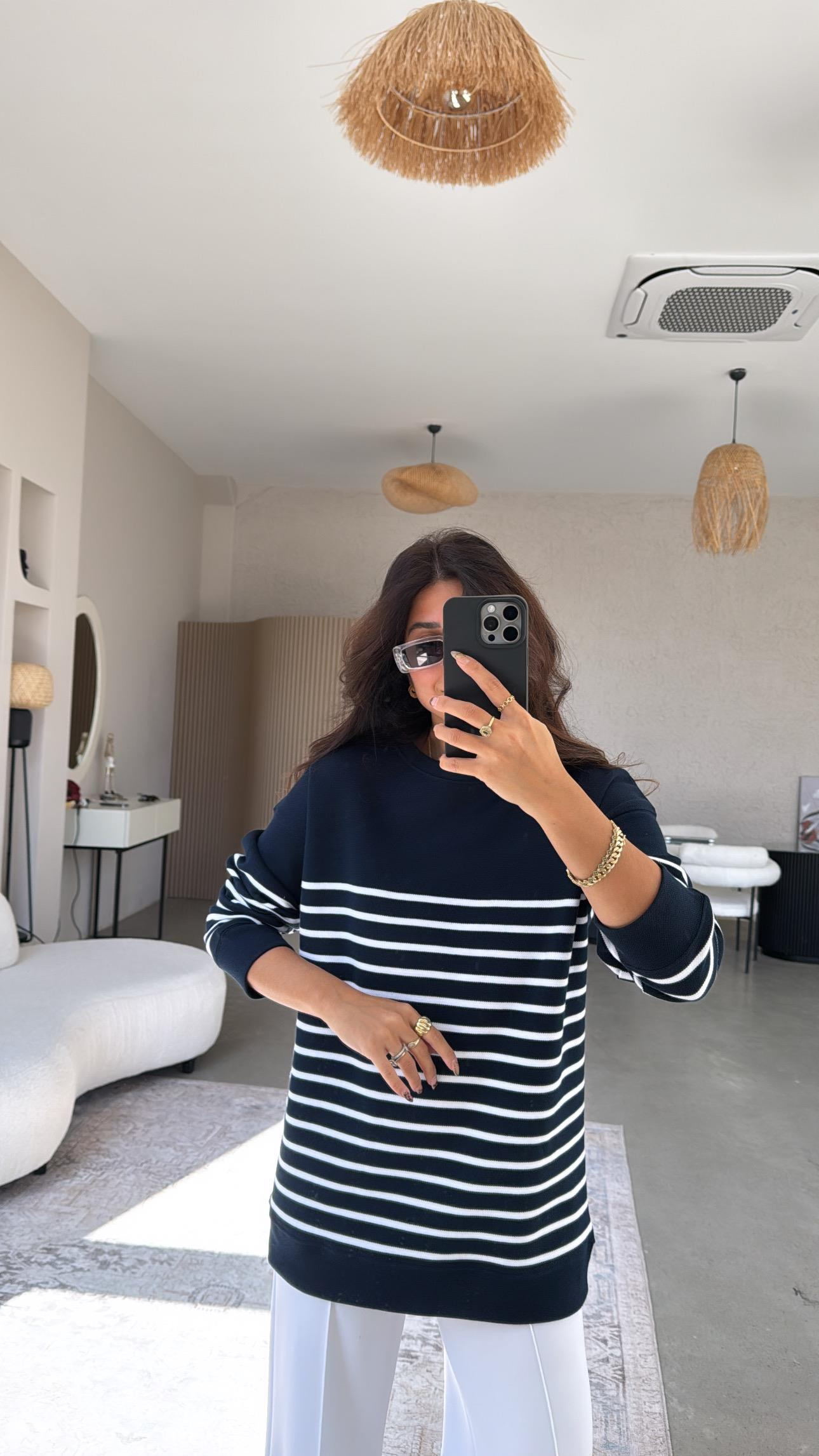 Lacivert Çizgili İthal Çelik Triko