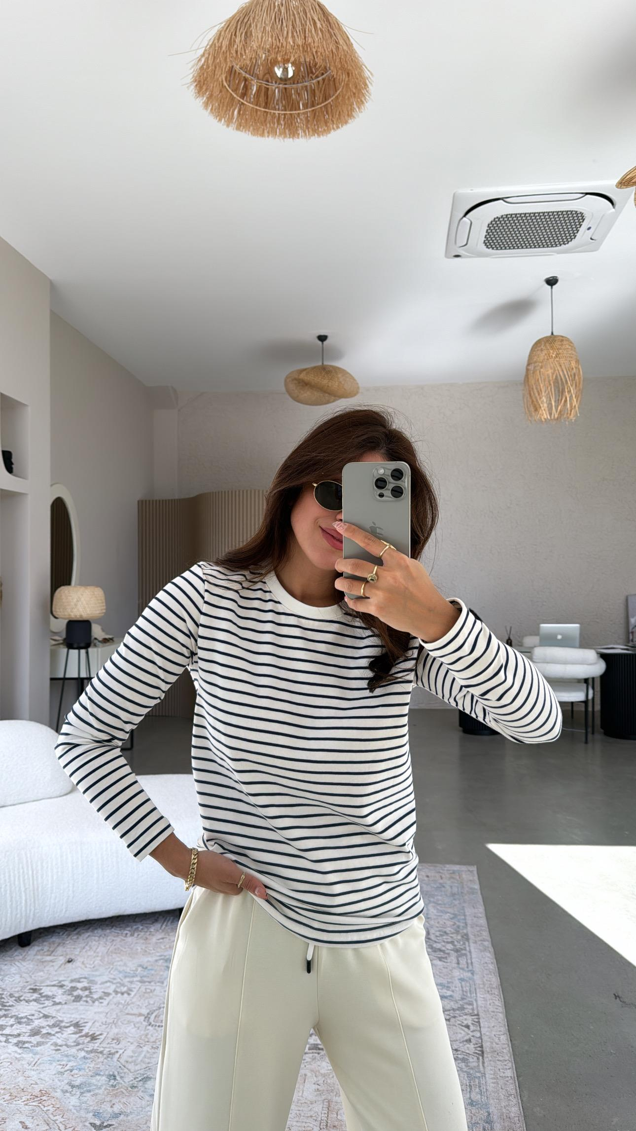 Lacivert Çizgili Mssmo Bluz