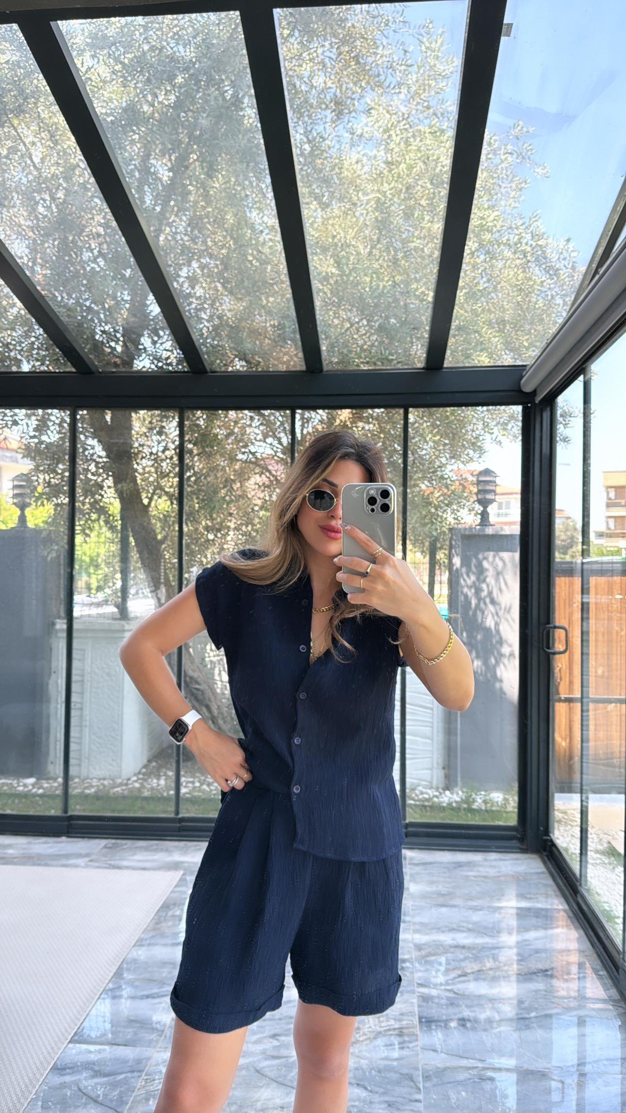 Lacivert Gömlek Şort Takım