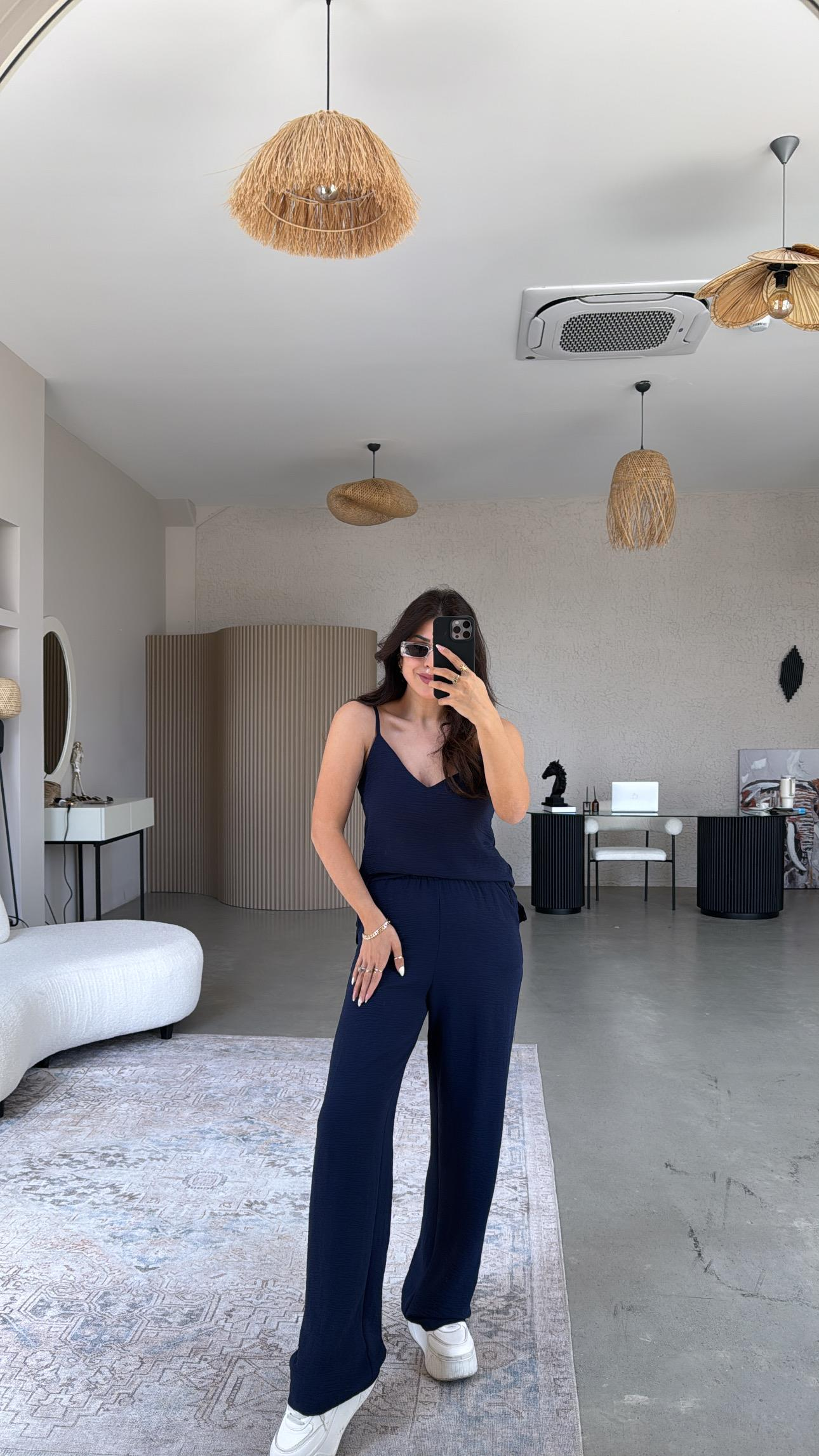 Lacivert İp Askılı Basic Tiril Takım