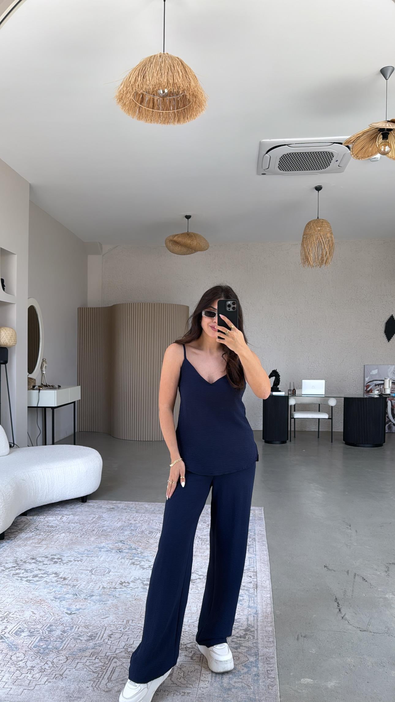 Lacivert İp Askılı Basic Tiril Takım