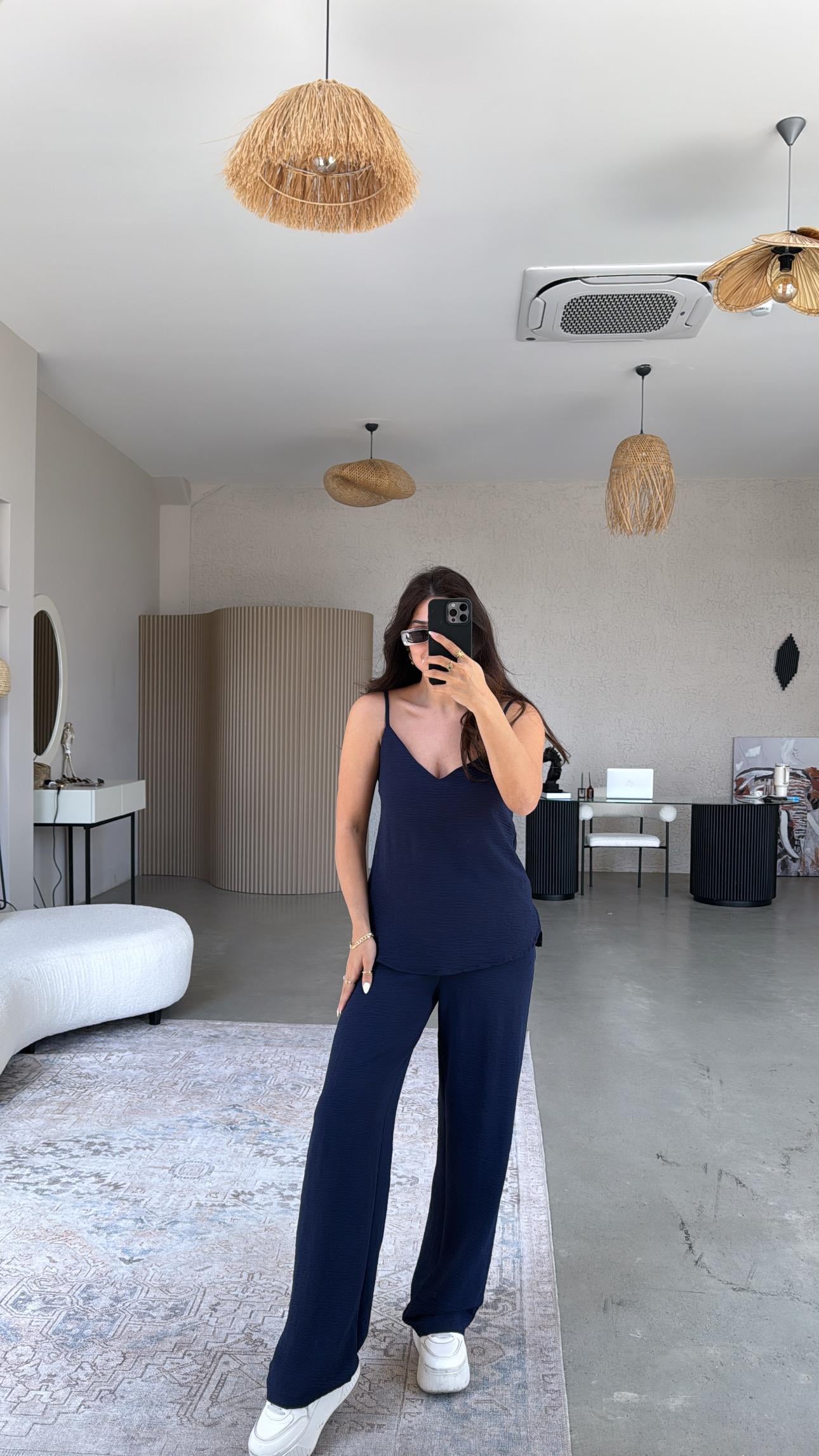 Lacivert İp Askılı Basic Tiril Takım