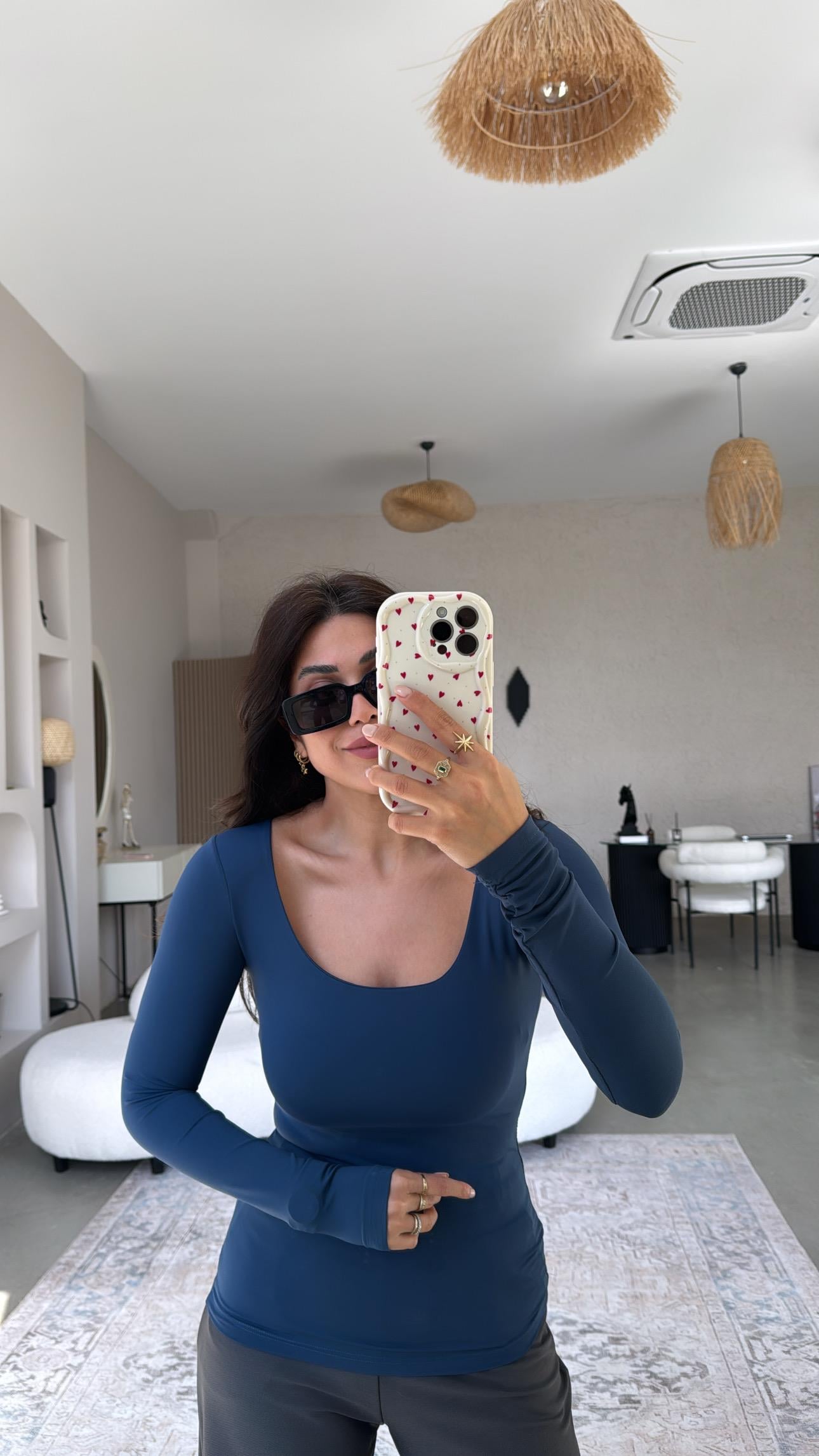 Lacivert Kare Yaka Scuba Basic Bluz