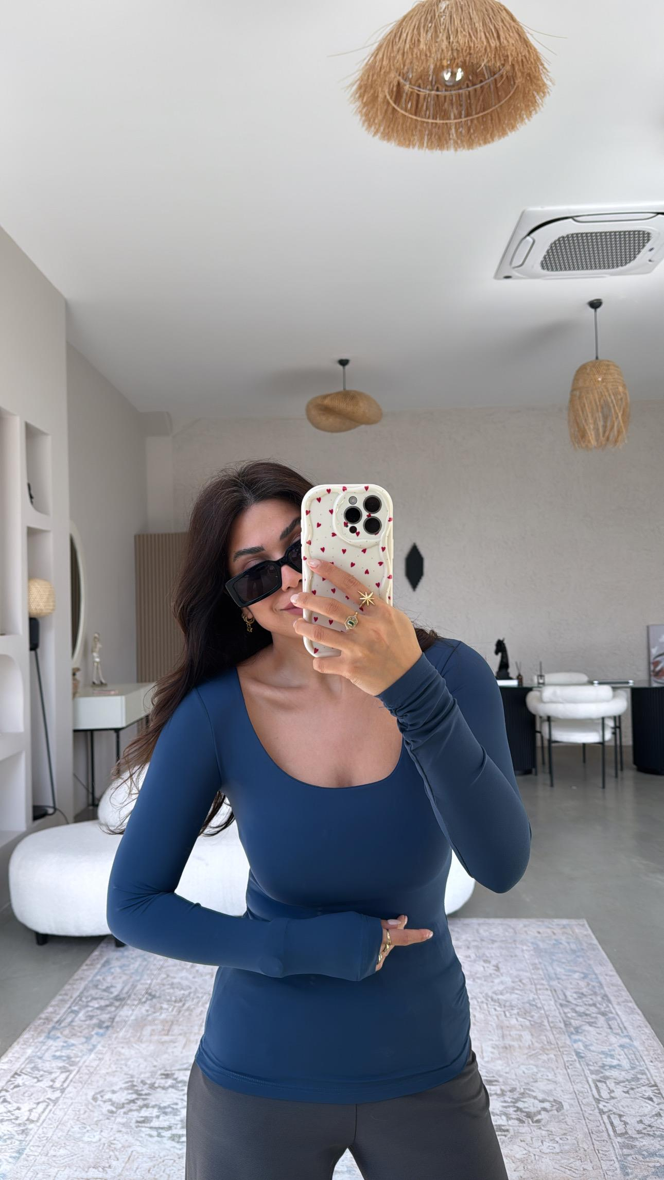 Lacivert Kare Yaka Scuba Basic Bluz