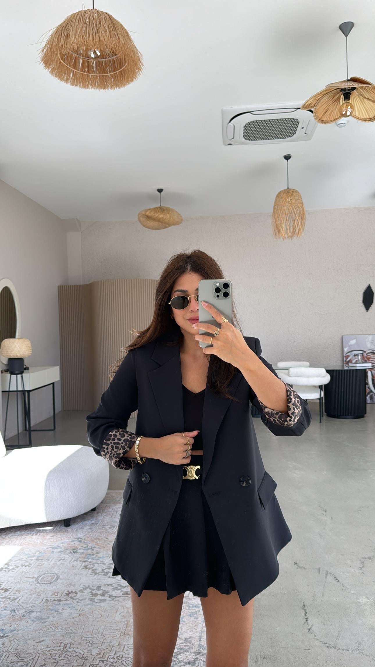Lacivert Leopar Astarlı Ceket