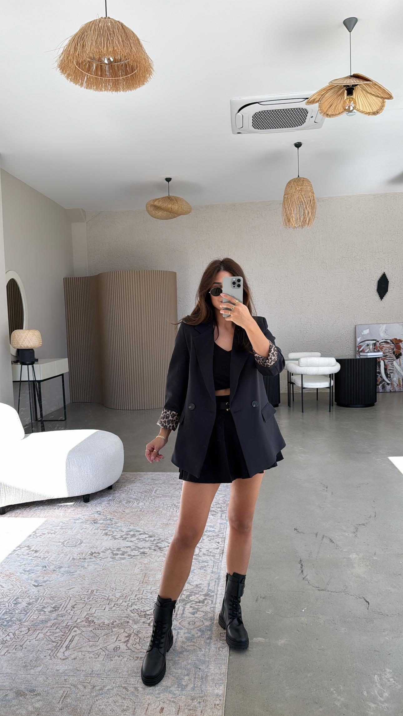 Lacivert Leopar Astarlı Ceket