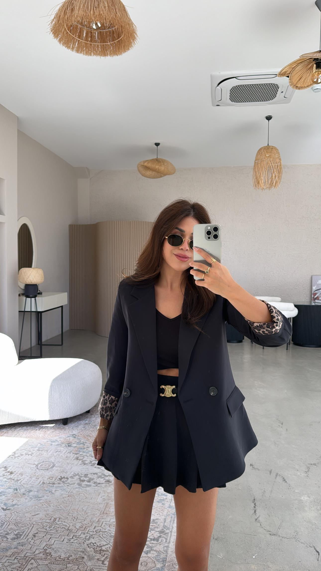 Lacivert Leopar Astarlı Ceket