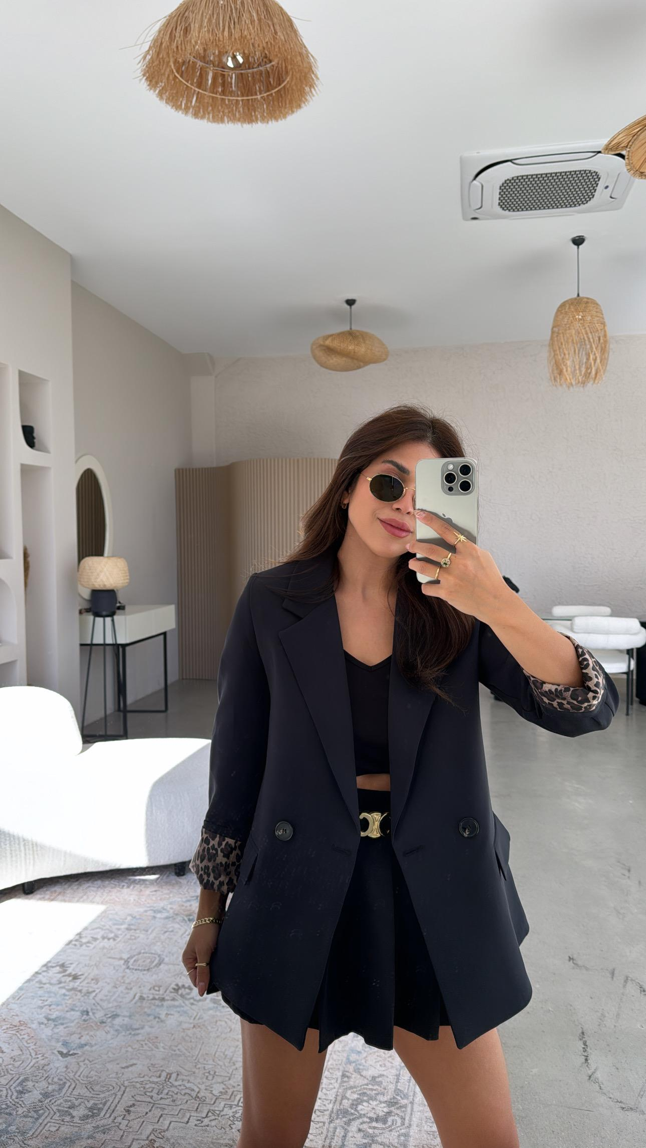 Lacivert Leopar Astarlı Ceket
