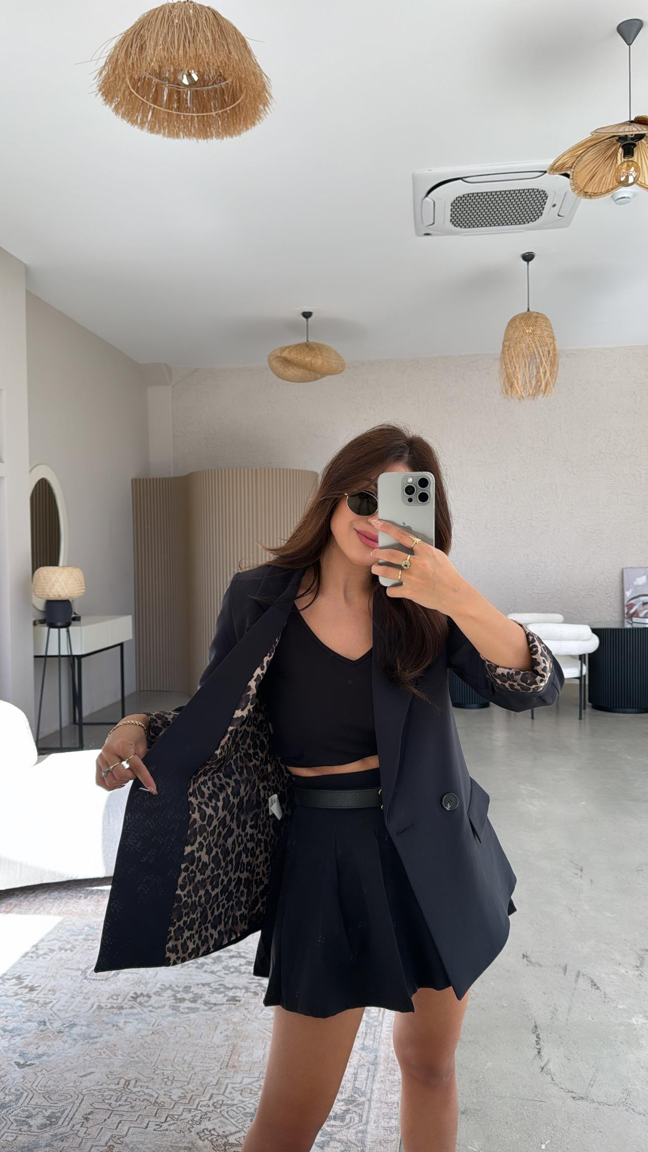 Lacivert Leopar Astarlı Ceket
