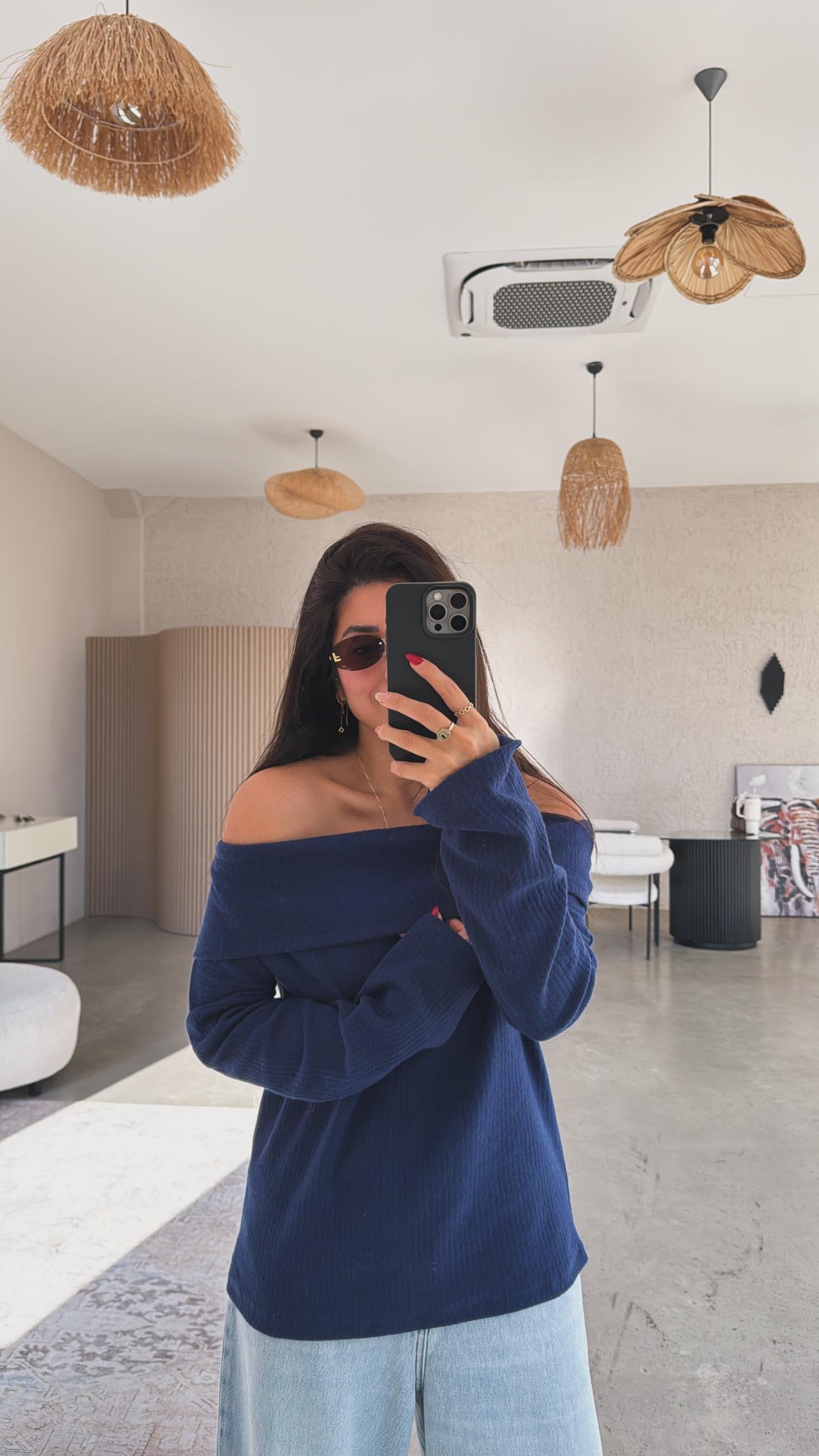 Lacivert Madonna Basic Bluz