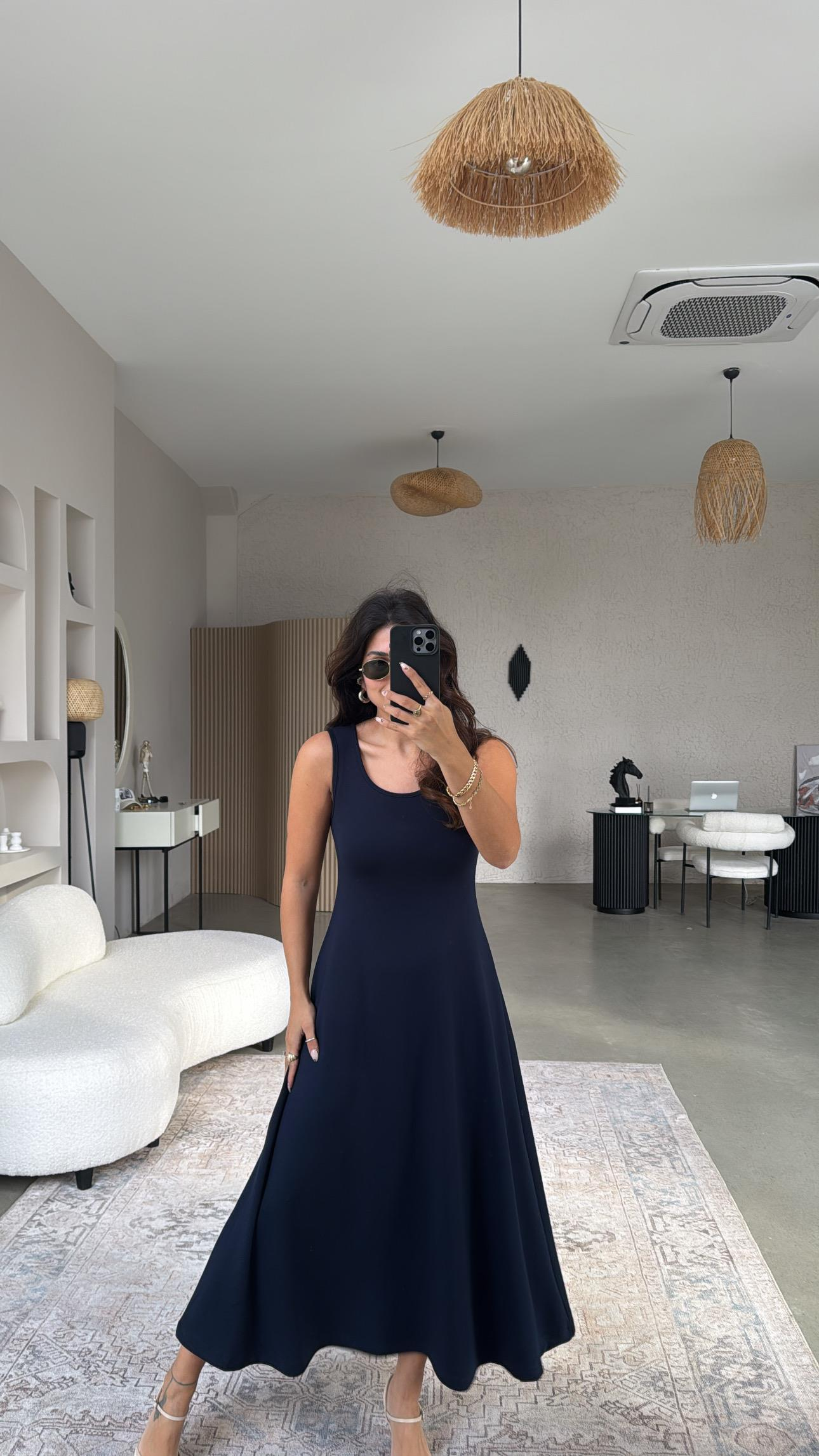 Lacivert Modal Elbise Bluz İkili Takım