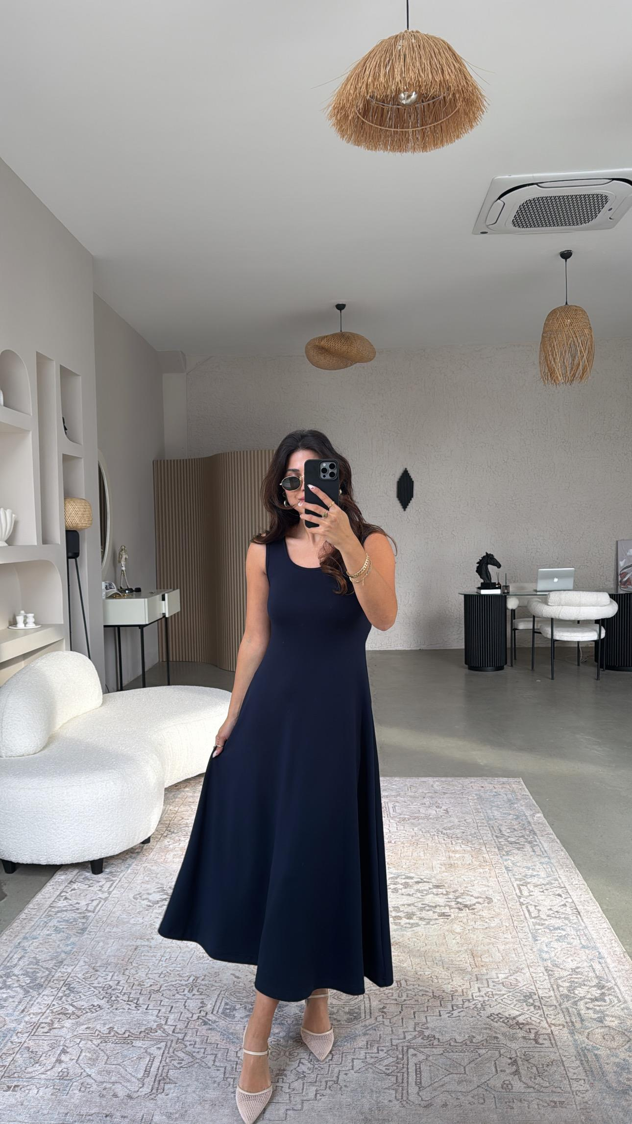 Lacivert Modal Elbise Bluz İkili Takım
