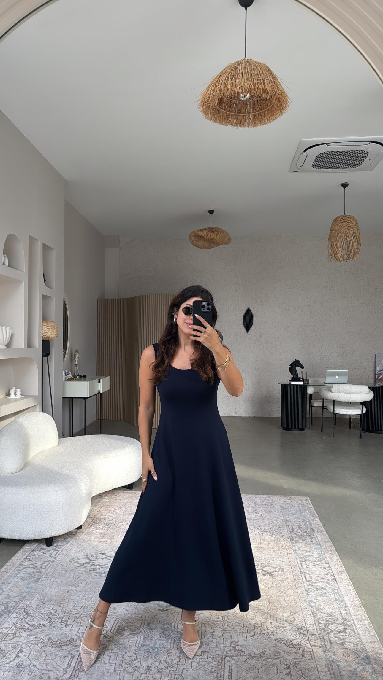 Lacivert Modal Elbise Bluz İkili Takım