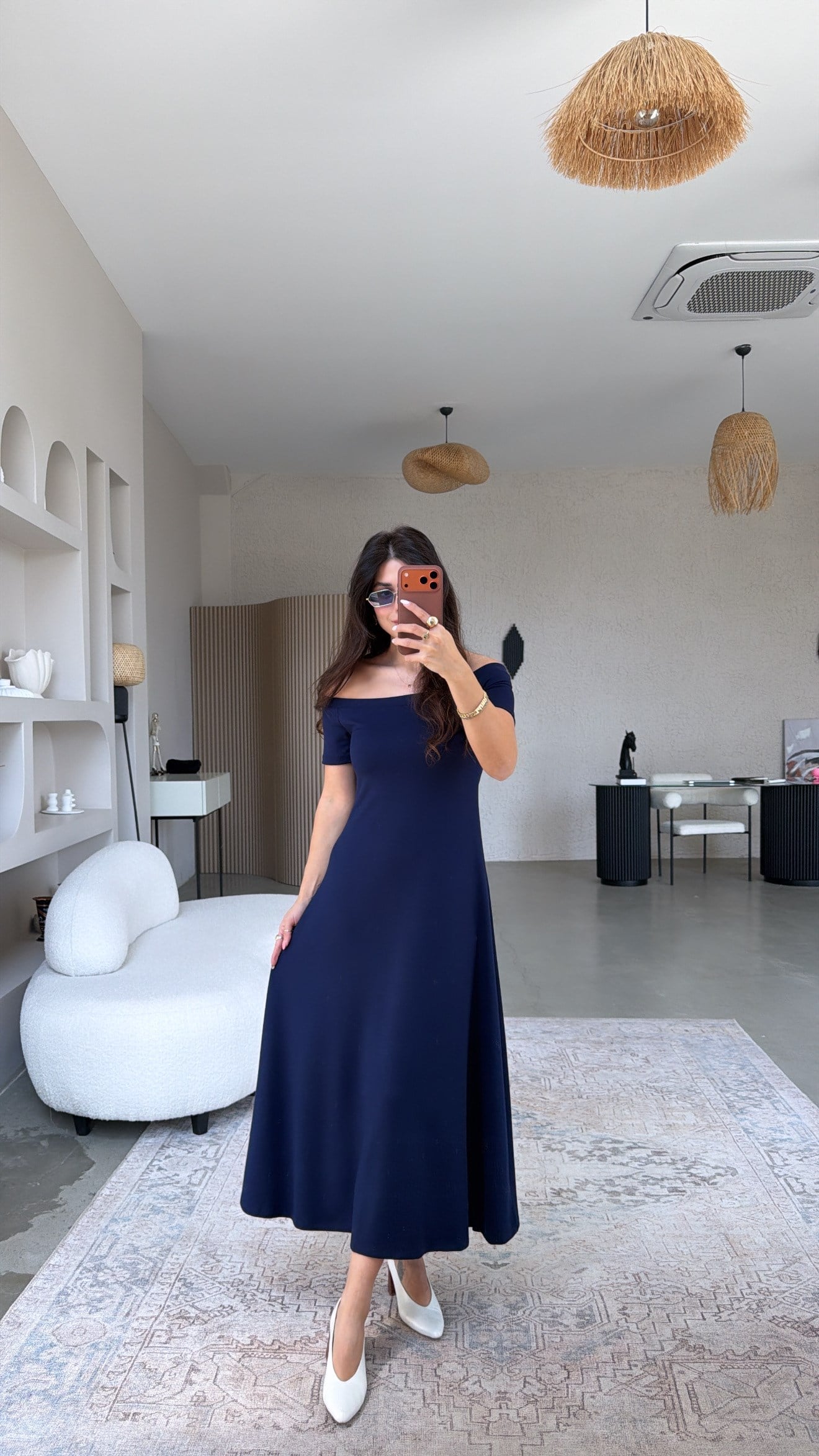 Lacivert Modal Omzu Açık ZR Model Elbise