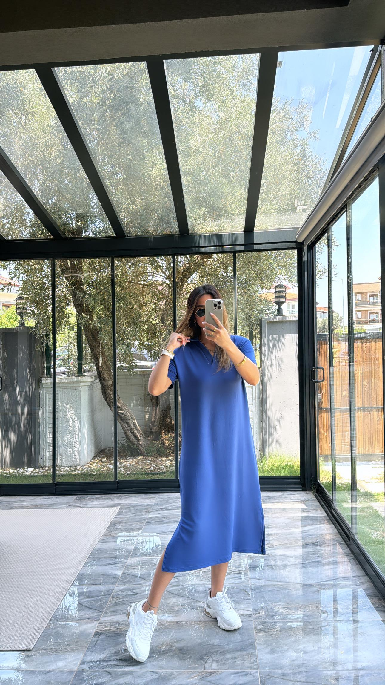 Lacivert Polo Yakalı Elbise