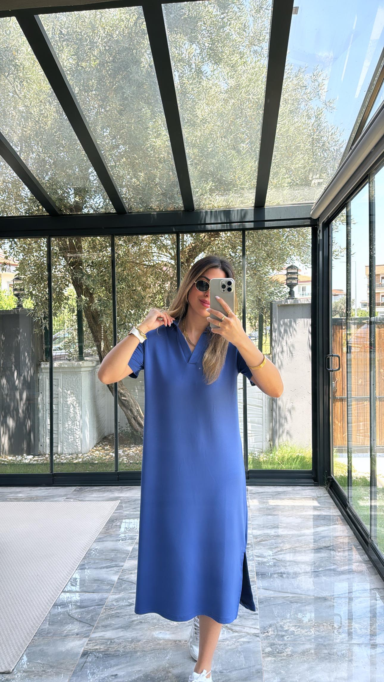 Lacivert Polo Yakalı Elbise