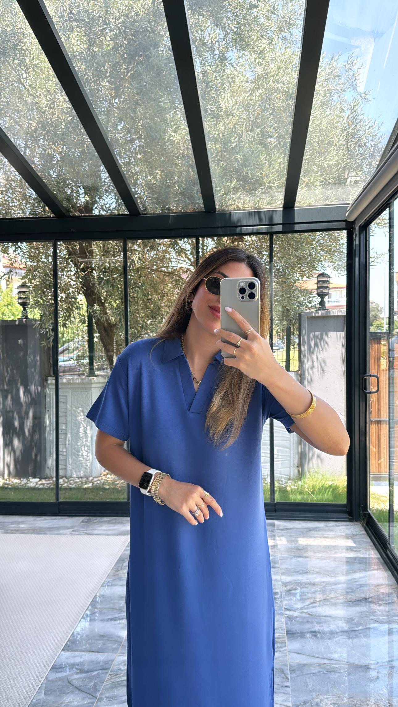 Lacivert Polo Yakalı Elbise