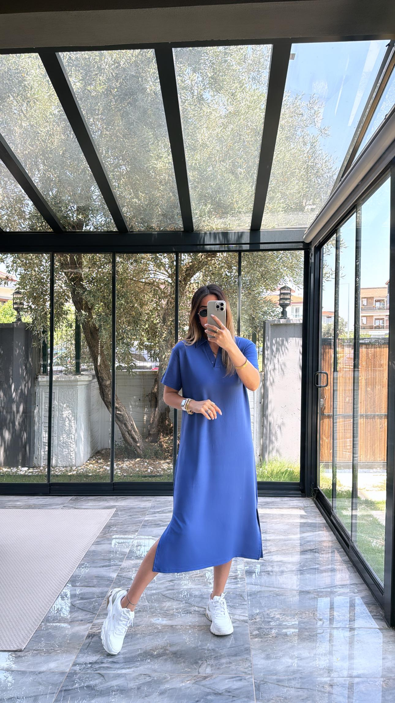 Lacivert Polo Yakalı Elbise