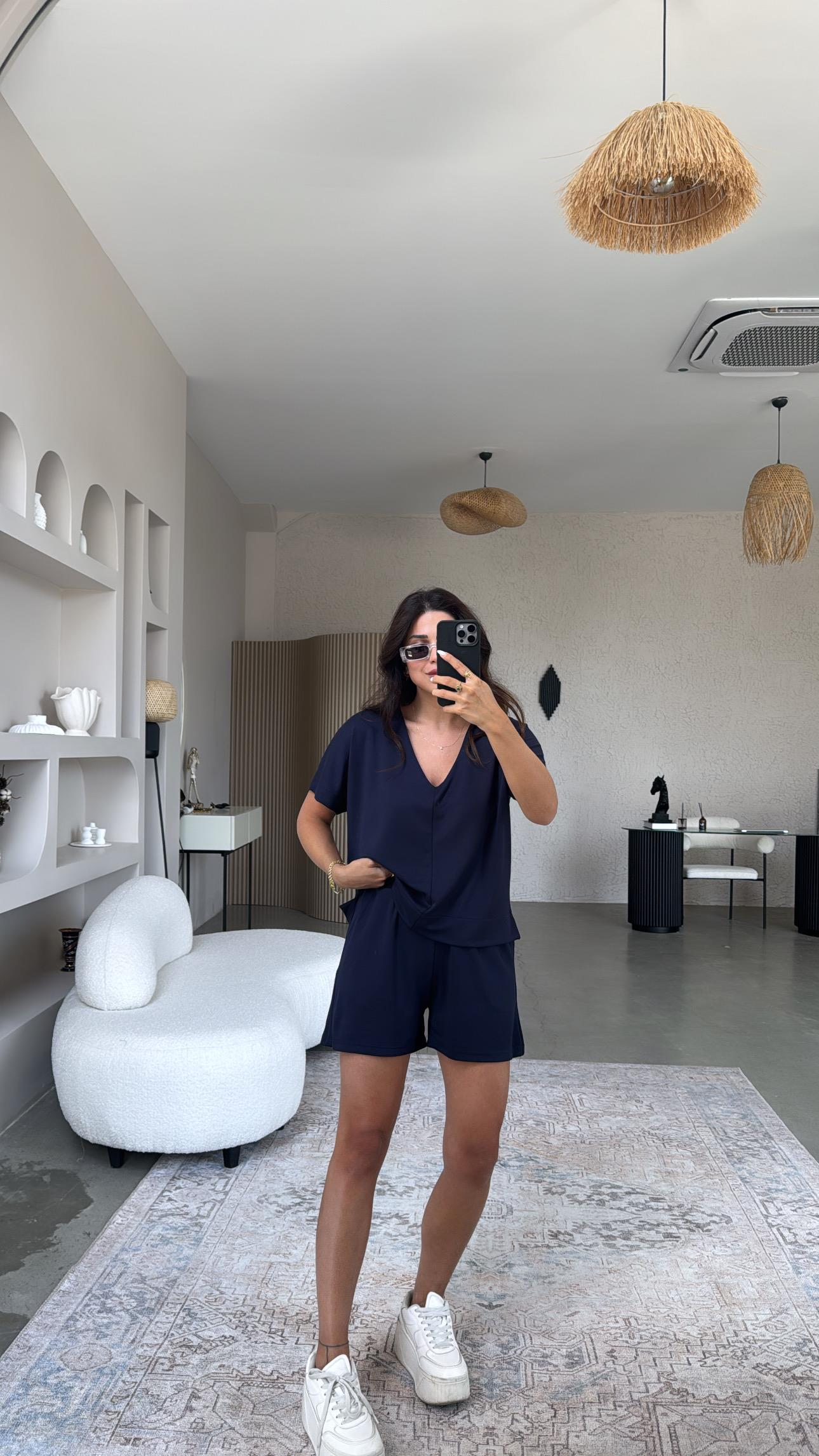 Lacivert Şort Bluz Modal Takım