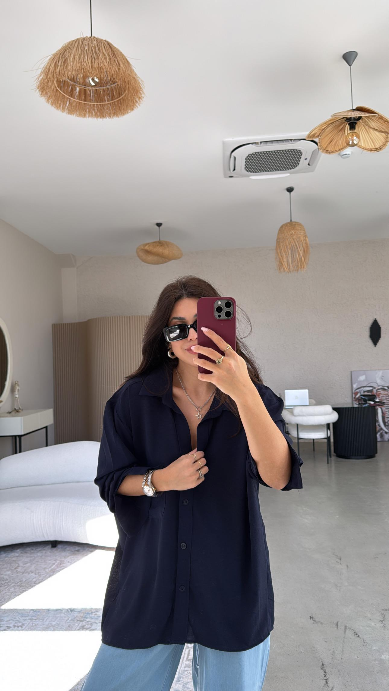 Lacivert Tiril Gömlek