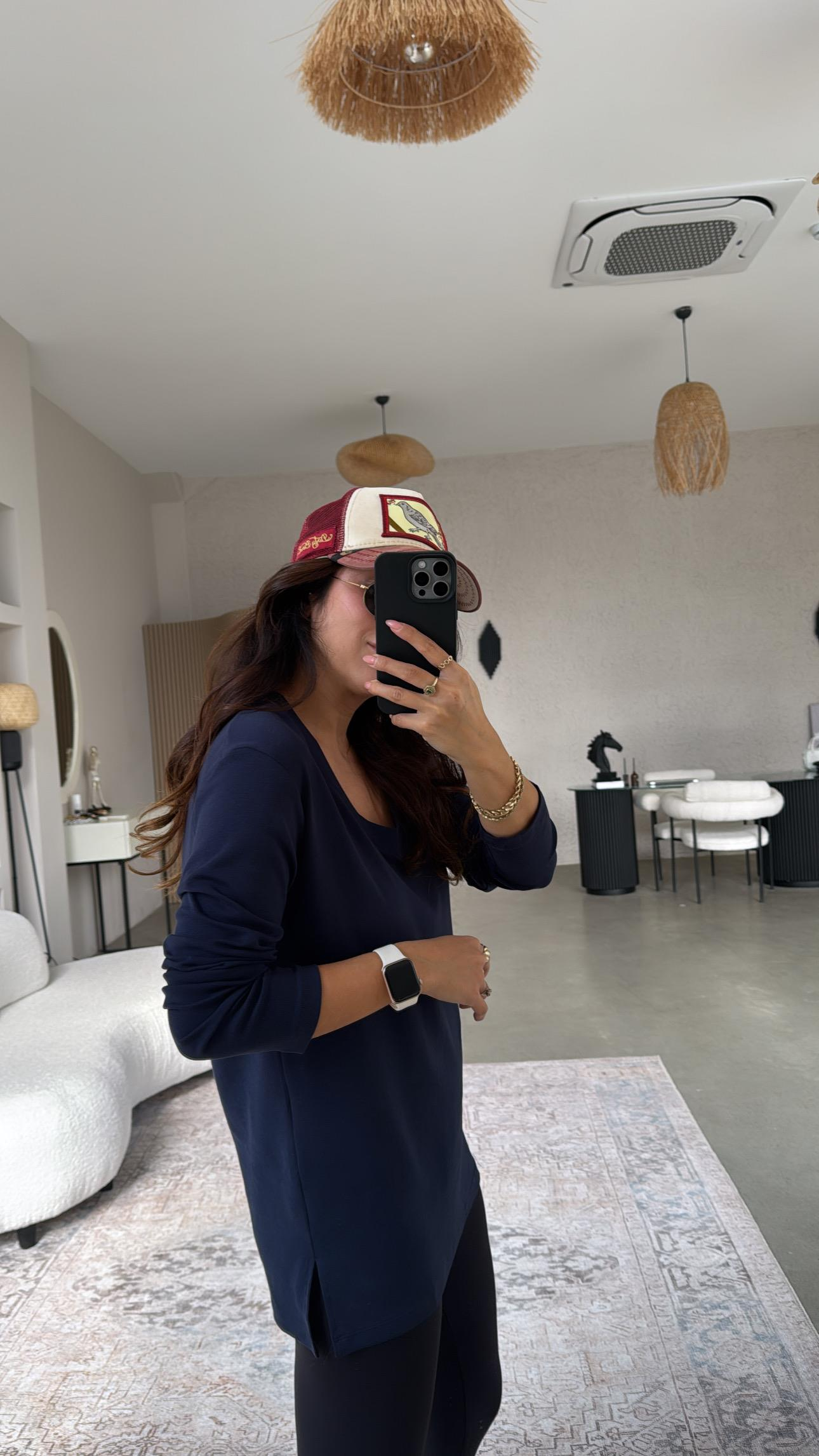 Lacivert V Yaka Uzun Kol Pamuk Basic