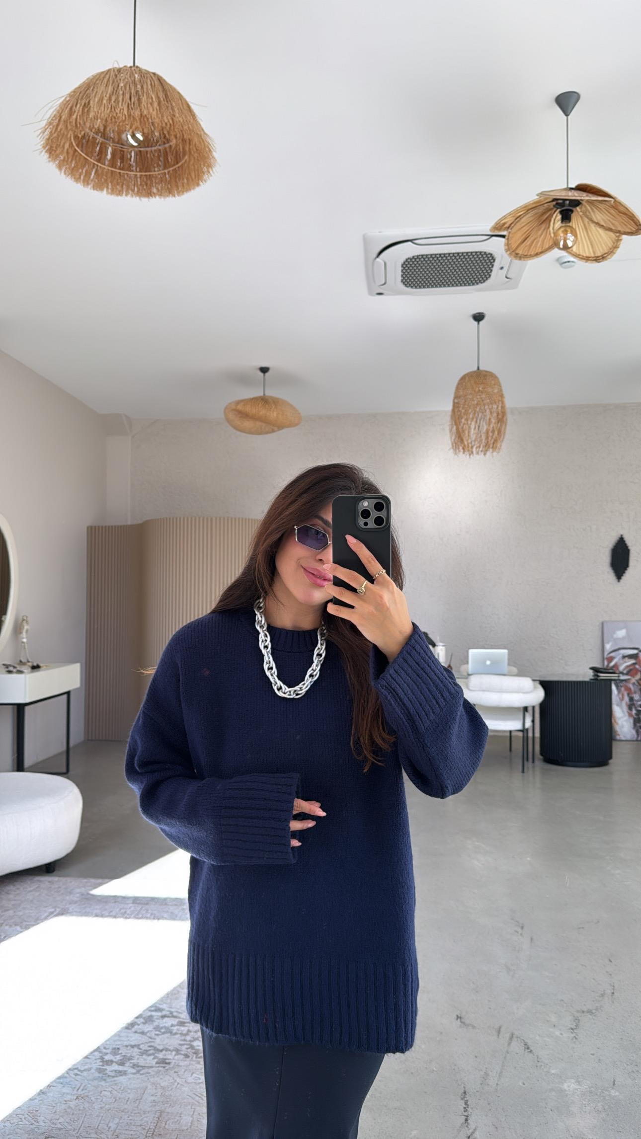 Lacivert Yumoş Bisiklet Yaka Basic Kazak