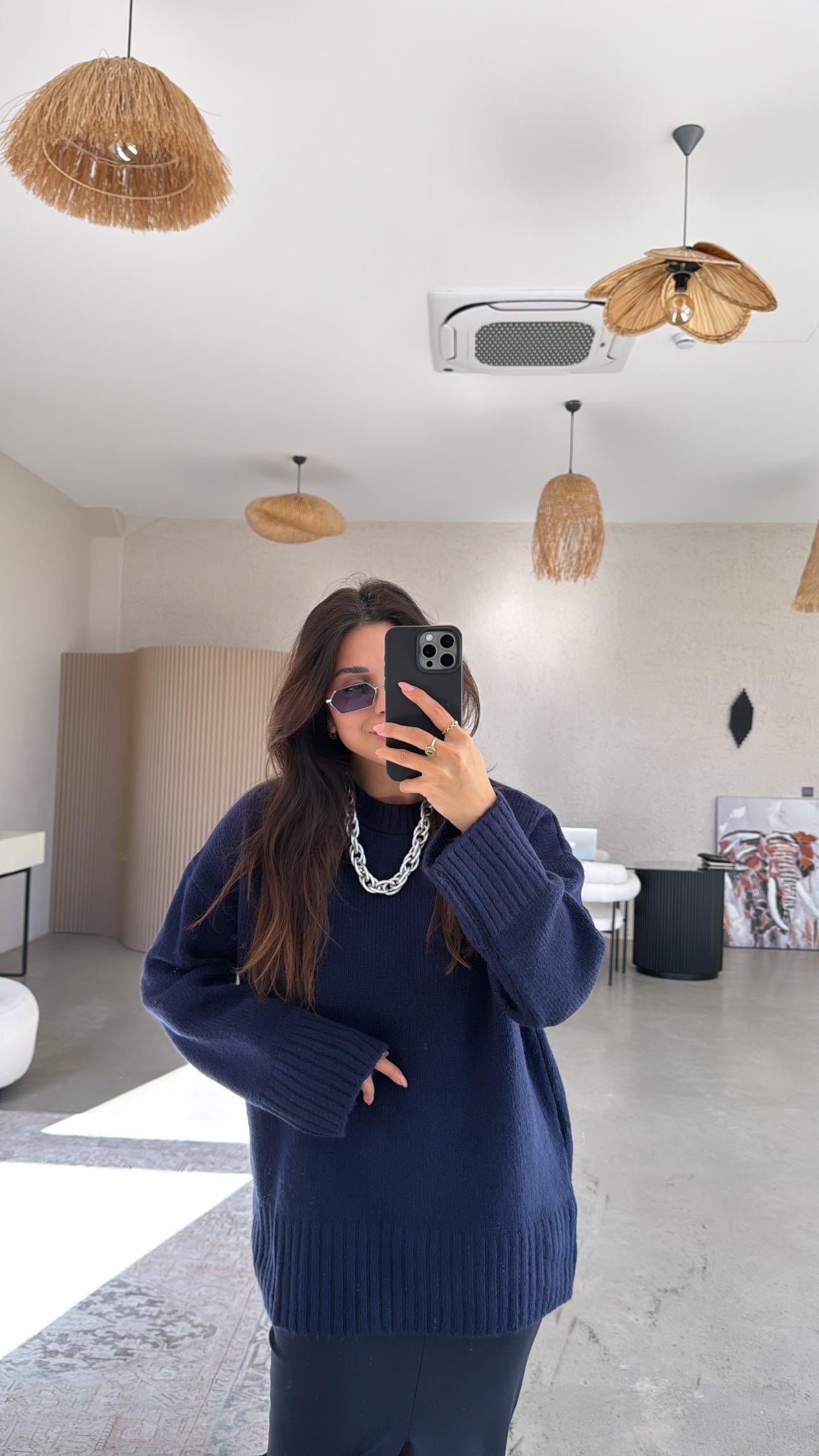 Lacivert Yumoş Bisiklet Yaka Basic Kazak