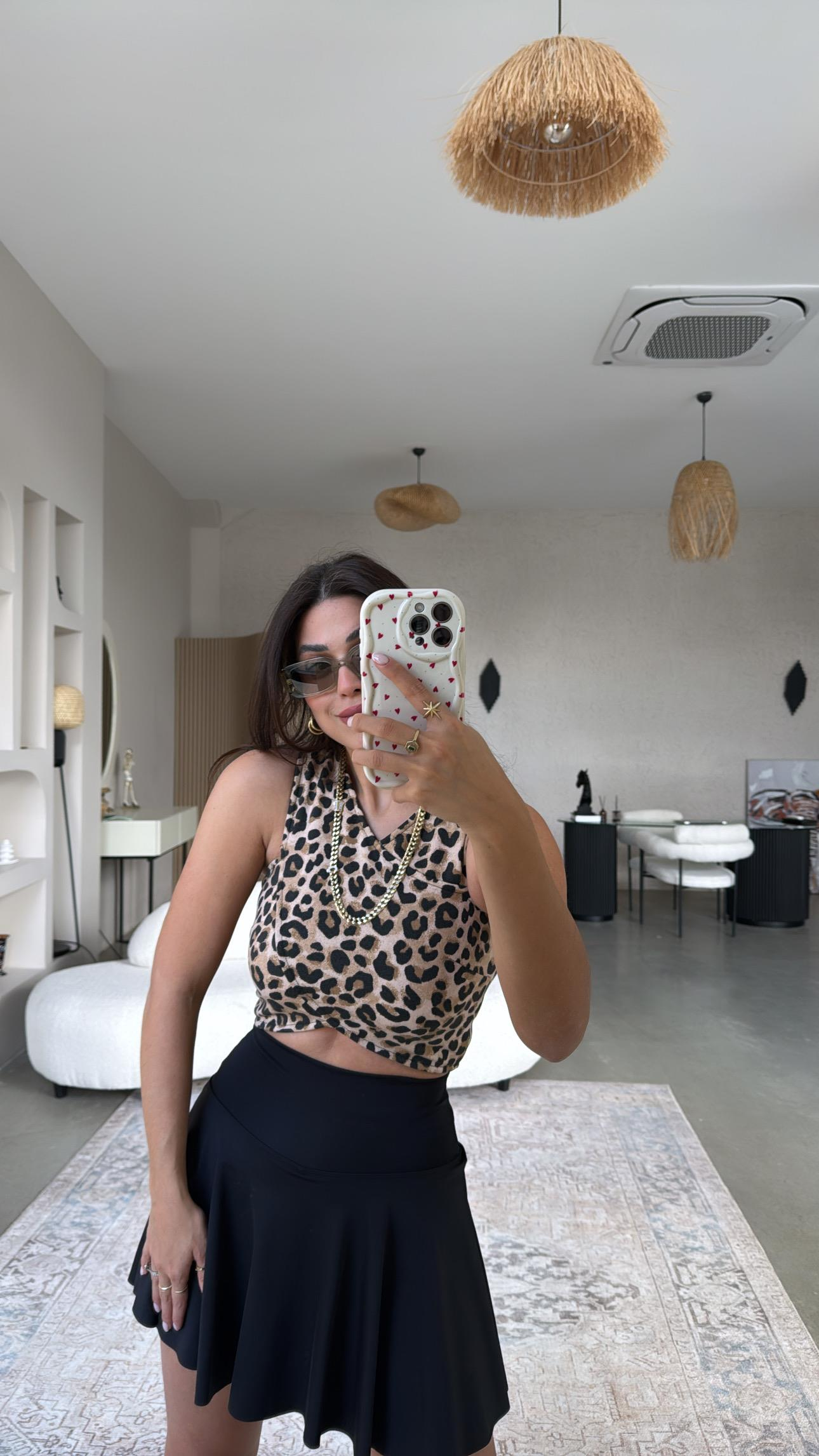 Leopar Çapraz Askı Büstiyer