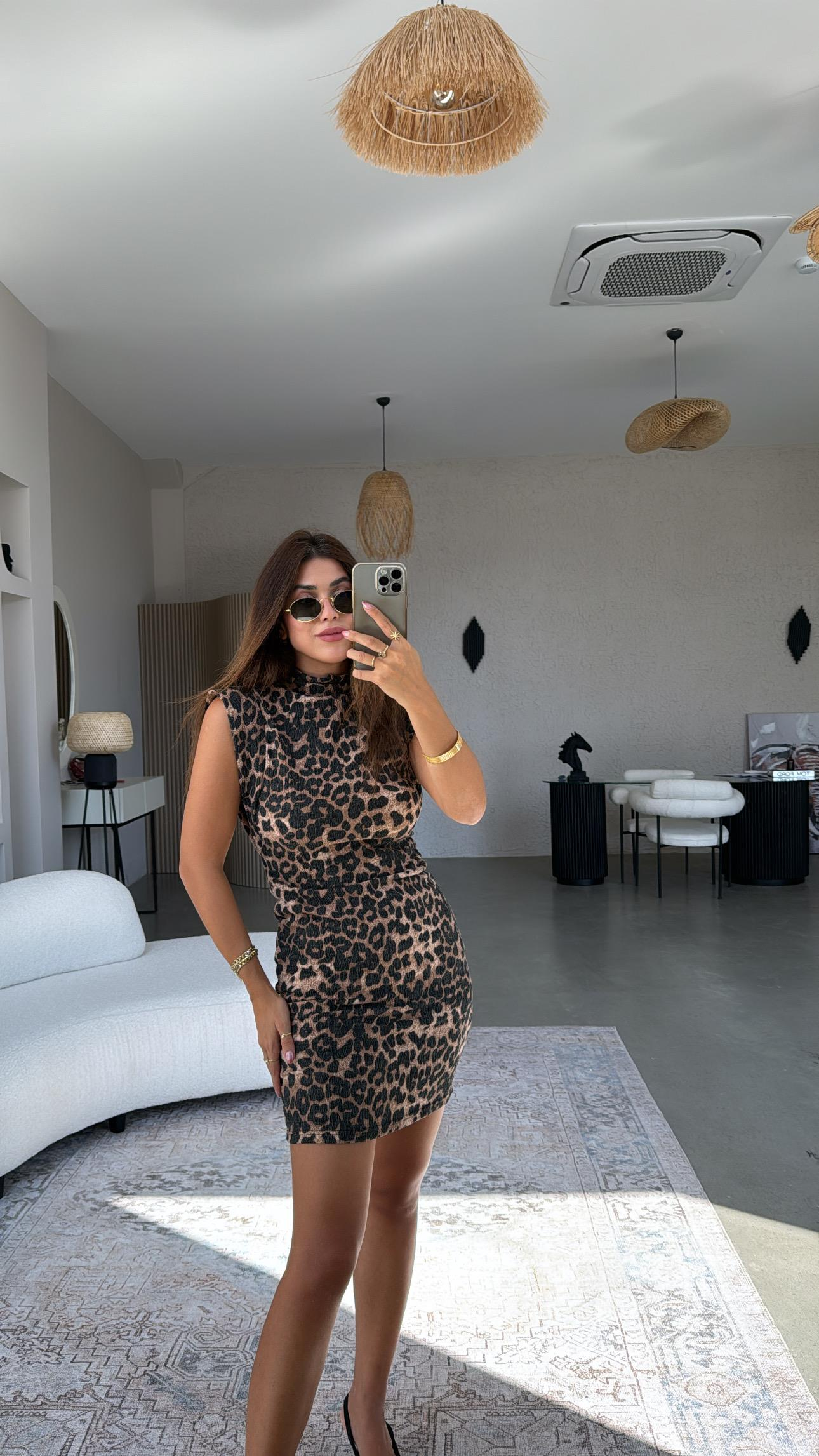 Leopar Desen Bürümcük Elbise
