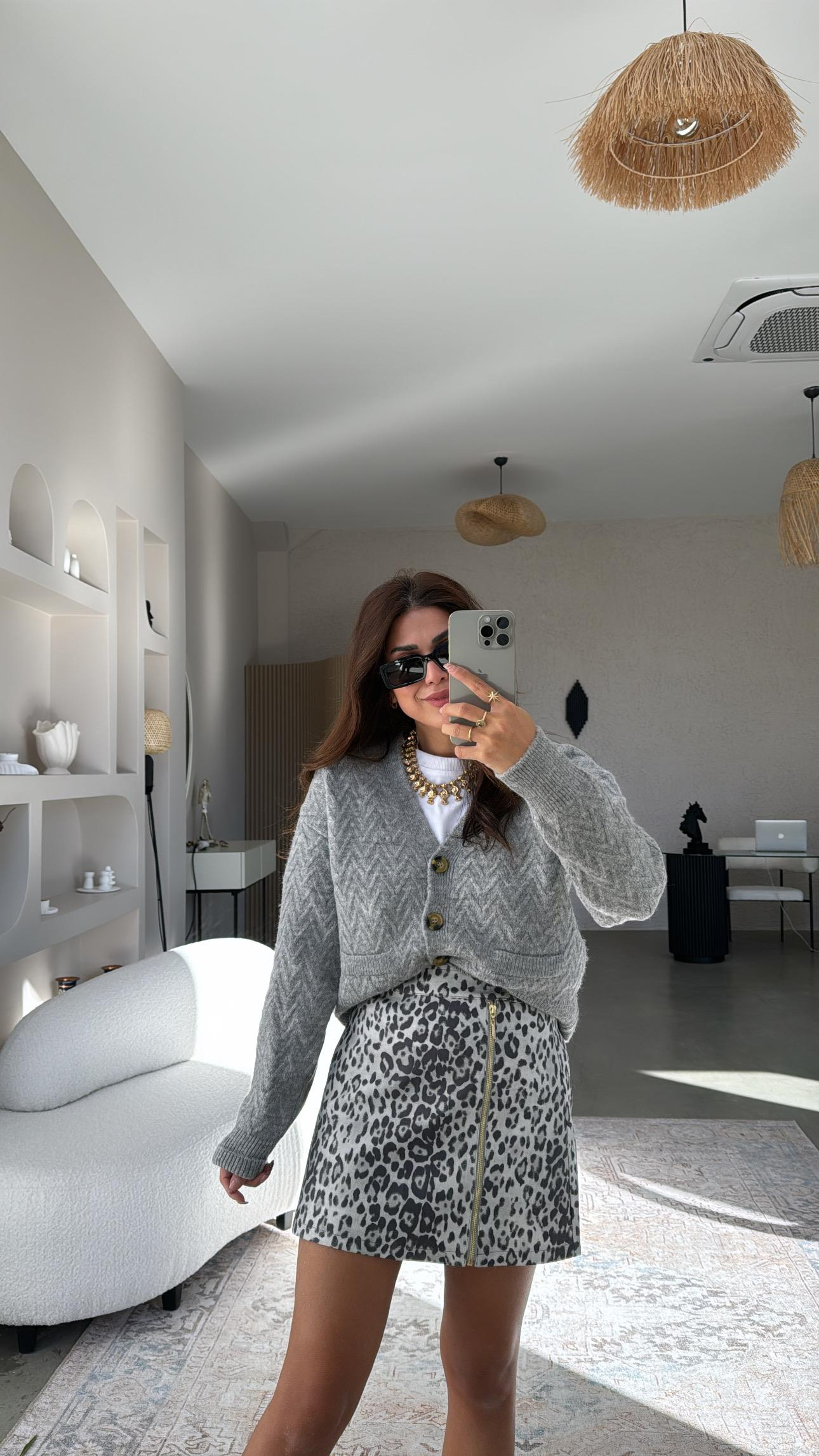 Leopar Desenli Mini Etek