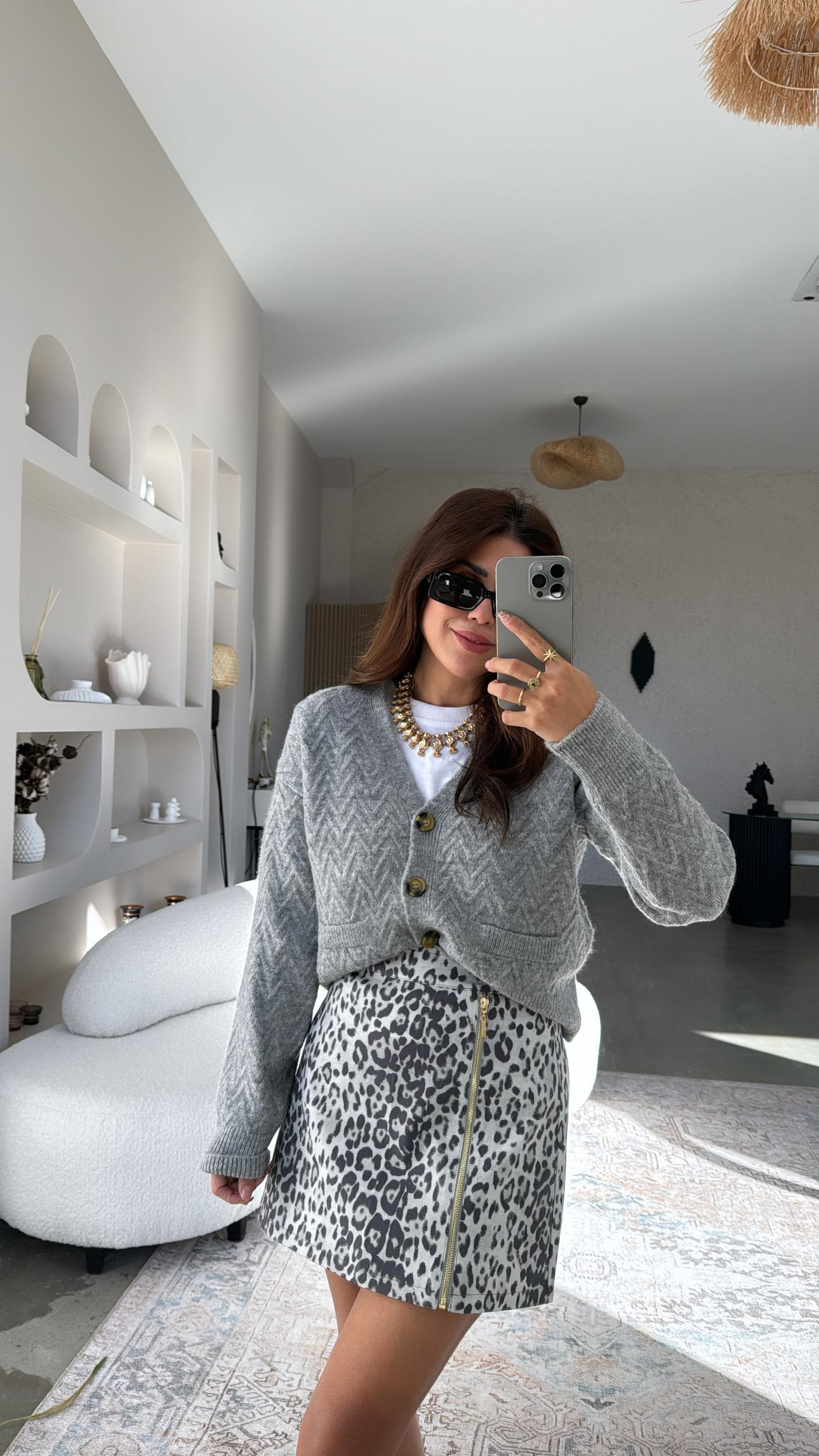 Leopar Desenli Mini Etek