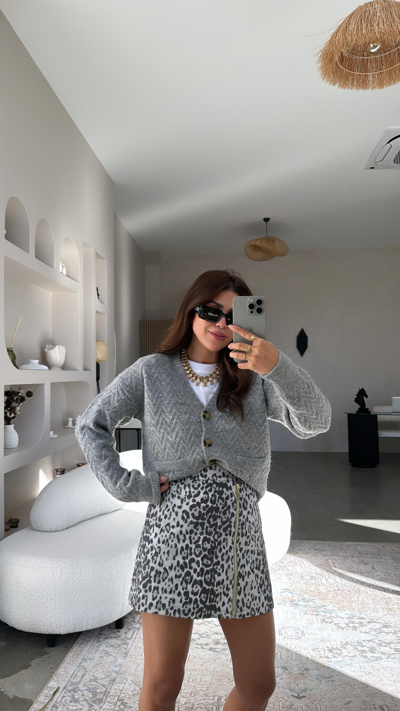 Leopar Desenli Mini Etek