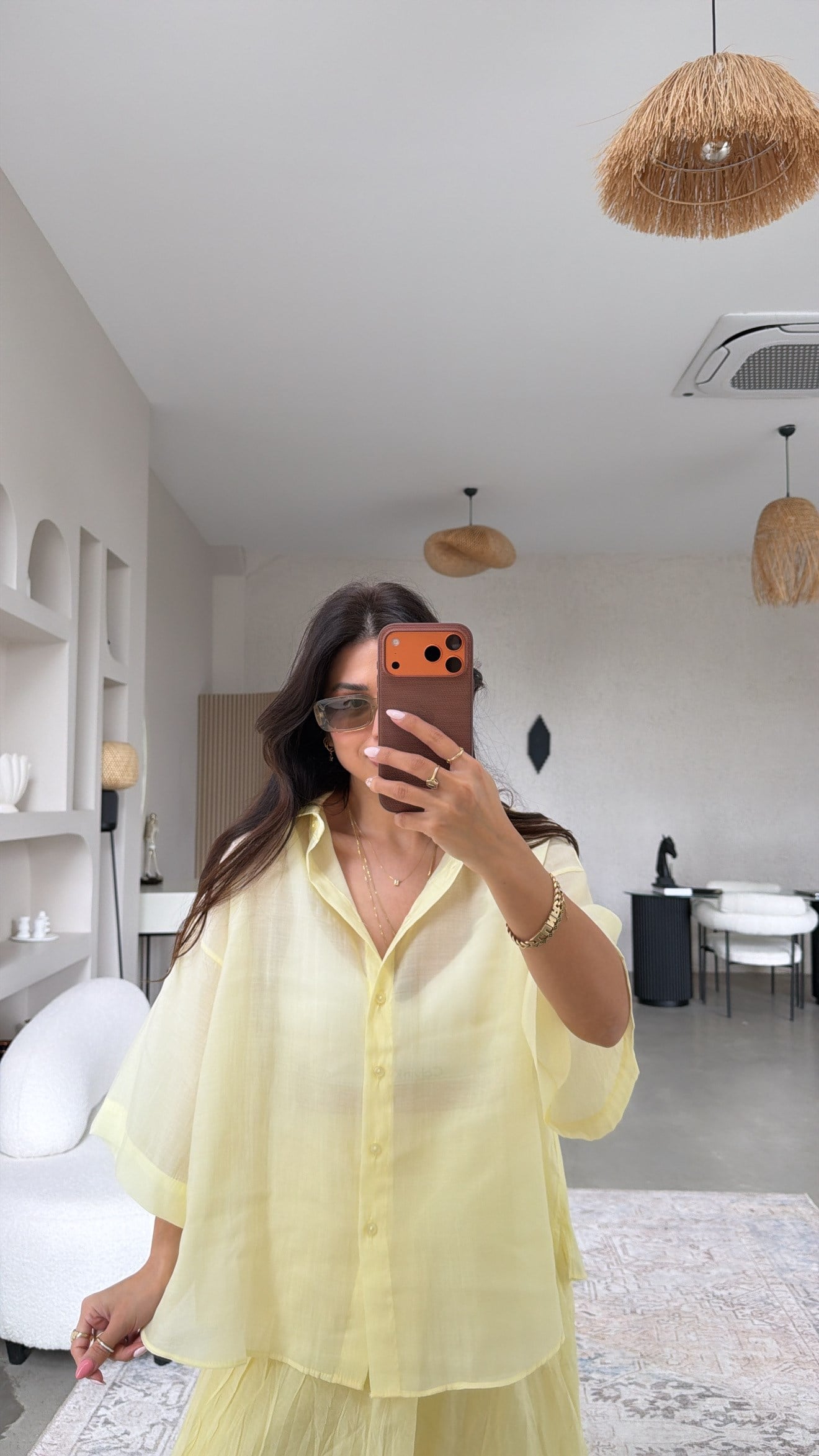 Limon Transparan İpek Gömlek