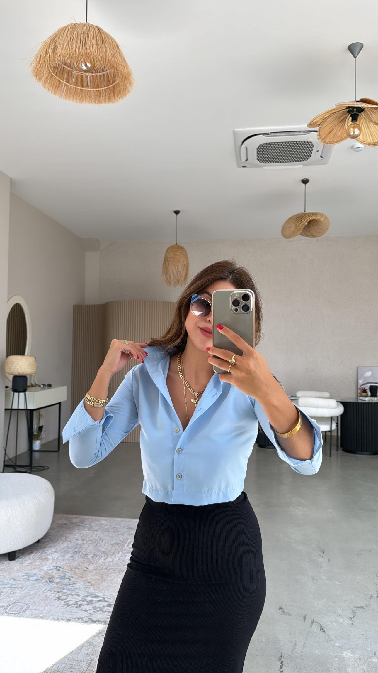 Mavi Basic Crop Gömlek