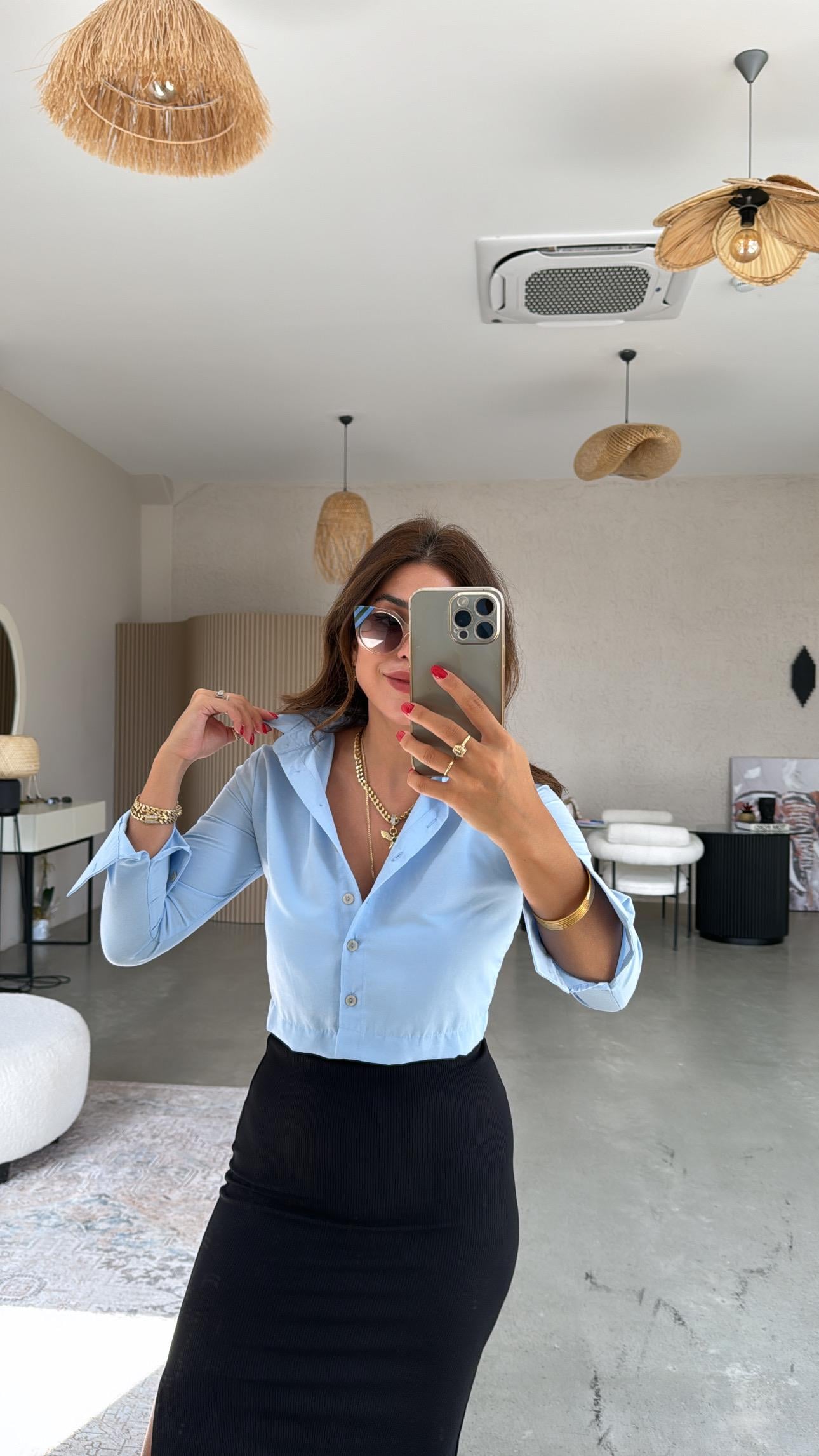 Mavi Basic Crop Gömlek