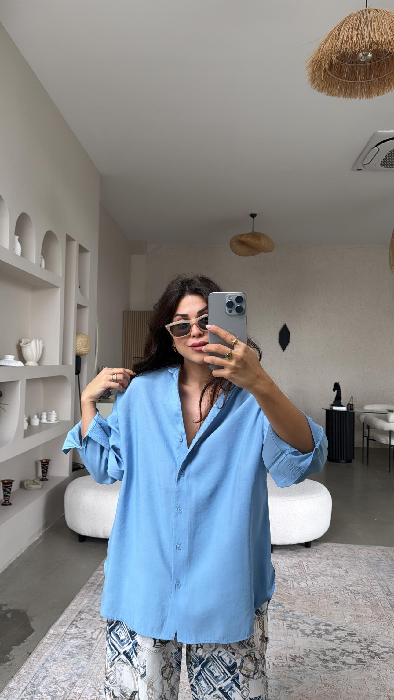 Mavi Dokuma Modal Gömlek