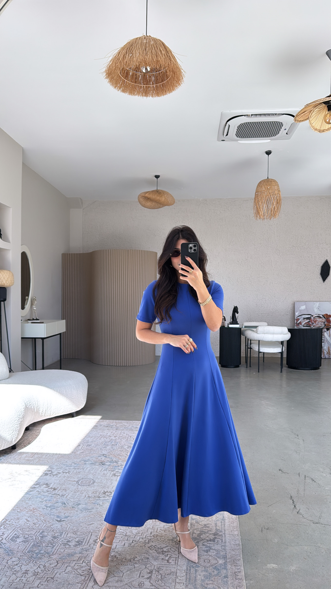 Mavi Parçalı Massi Model Maxi Elbise
