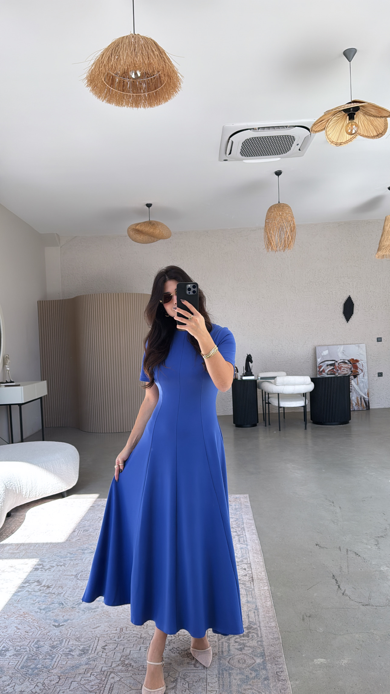 Mavi Parçalı Massi Model Maxi Elbise