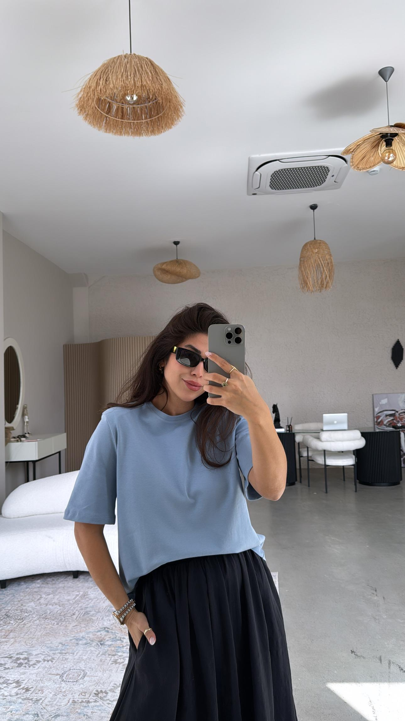 Mavi Vatkalı Pamuk Basic Tshirt