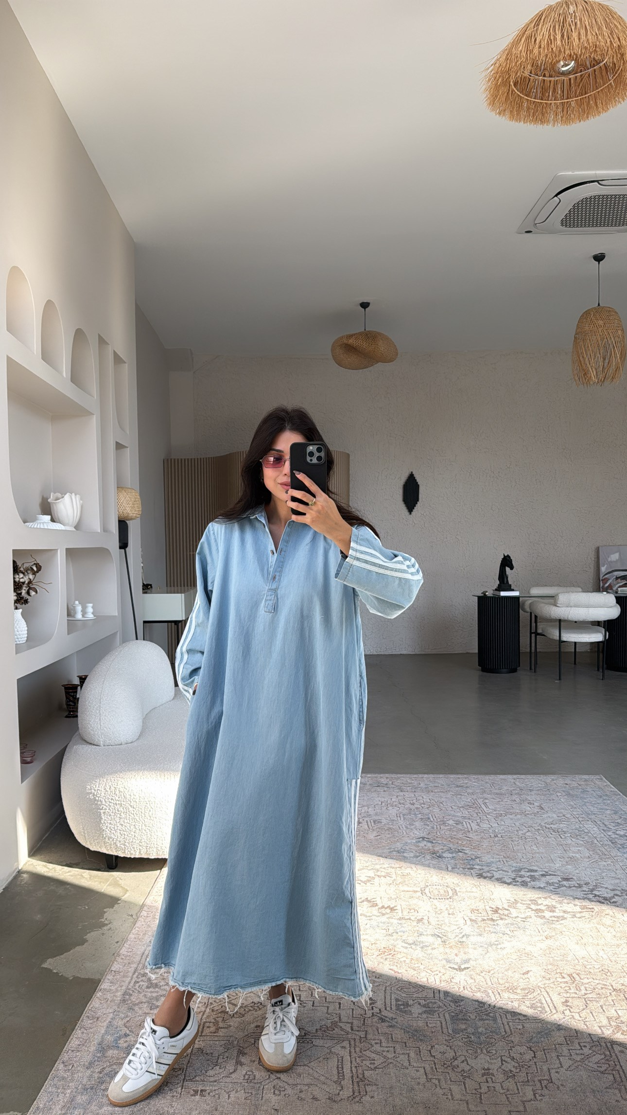 Mavi Yıkamalı Tensel Kumaş Oversize Salaş Elbise