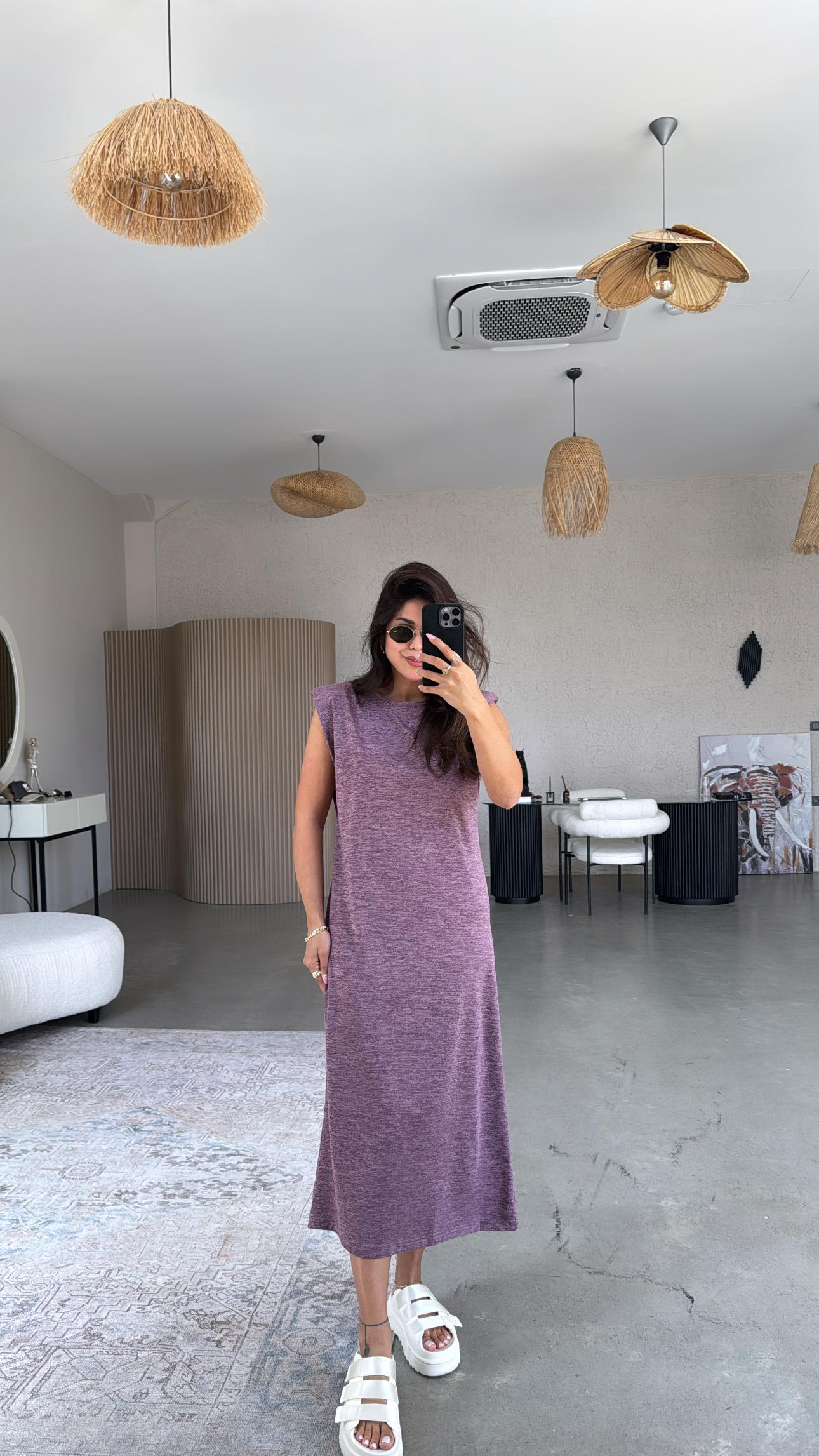 Mürdüm Kırçıllı Vatkalı Elbise
